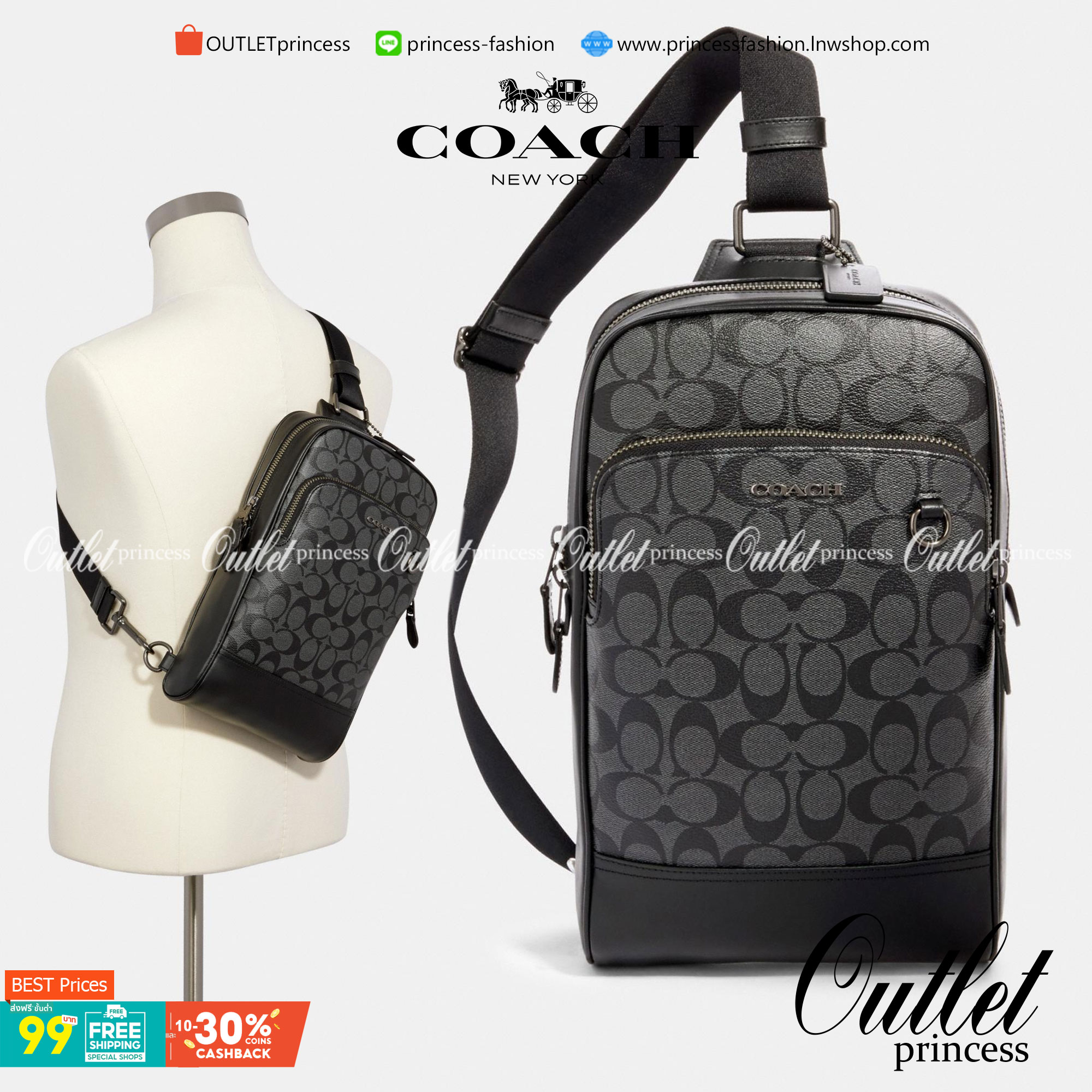 ใหม่ล่าสุด คุณผู้ชายห้ามพลาดเลยค่าา COACH GRAHAM PACK IN SIGNATURE ((89937)) พร้อมส่งที่ไทยค่ะ! กระเป๋าคาดอก สามารถคาดด้านหน้าหรือด้านหลังได้ตามแต่สะดวกค่ะ หนังแท้นิ่ม ทรงสวยมากๆค่ะสำหรับรุ่นนี้! มีช่องซิปตอนหน้าหนึ่งช่อง;ช่องหลักเปิดปิดแบบซิปคู่ ภายในโล่