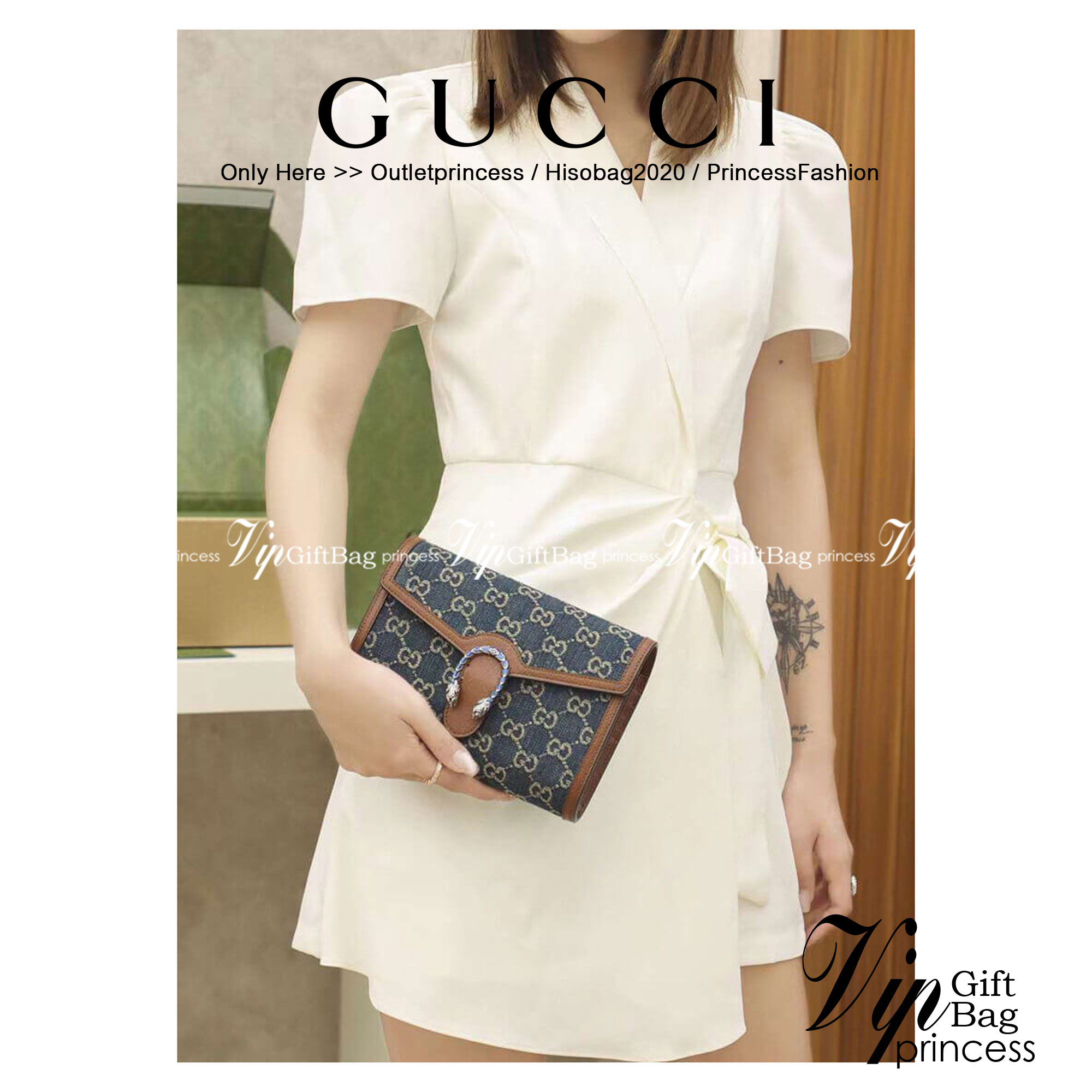 หนังแท้ Gucci Dionysus Mini Chain Bag In GG Jacquard Denim / Gucci Denim Dionysus / Gucci Dionysus Woc พร้อมส่งที่ไทย เกรดเทพออริจินอล กระเป๋าสะพายข้างเดนิมสลับหนังแท้เกรดดีที่สุด เกรดหนังดีที่สุดยิ่งใช้หนังยิ่งสวย โทนสีน่าใช้มากก มาในดีไซน์คลาสสิคเรียบหร