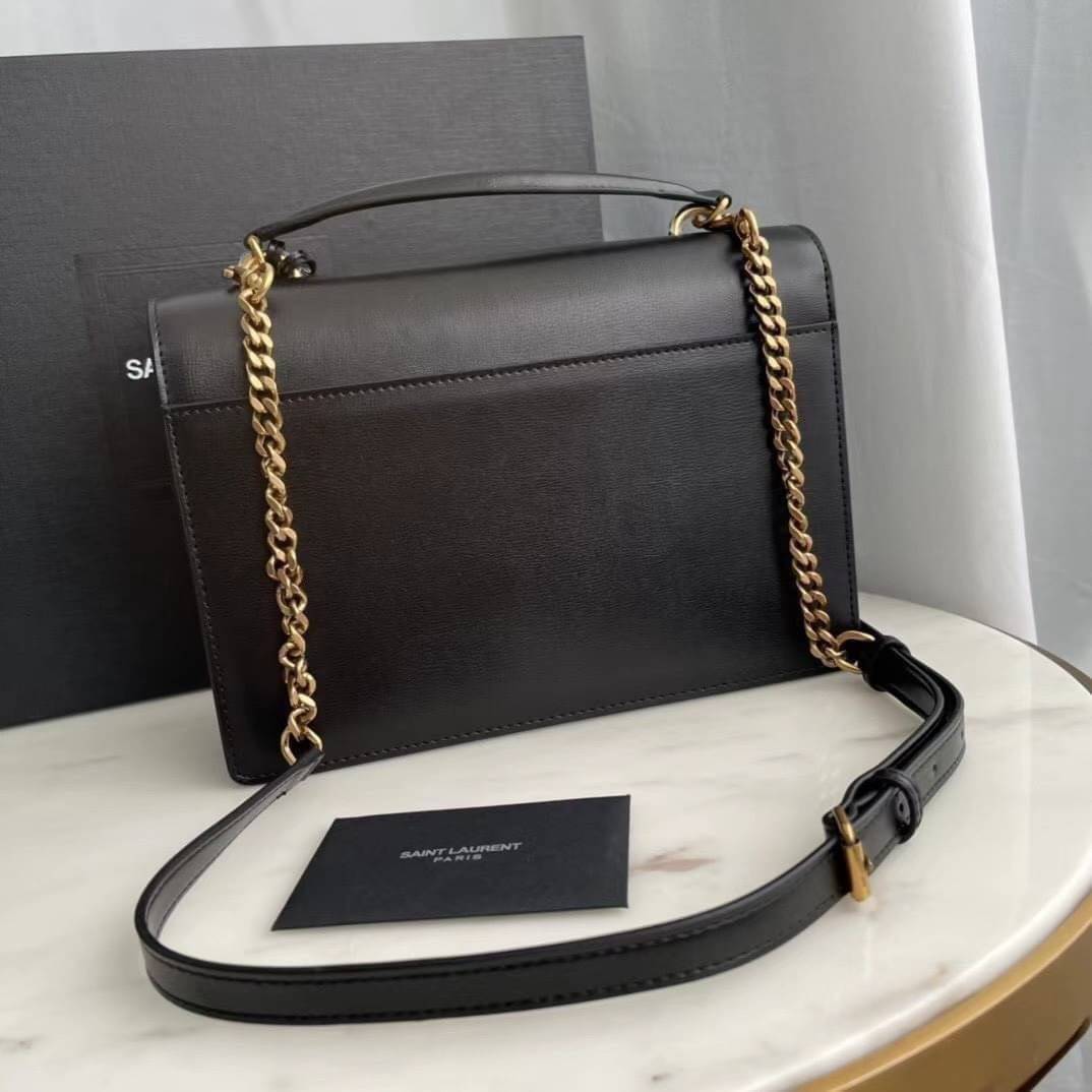 หนังแท้ YSL SAINT LAURENT SUNSET MEDIUM IN SMOOTH LEATHER SHOULDER BAG - BLACK