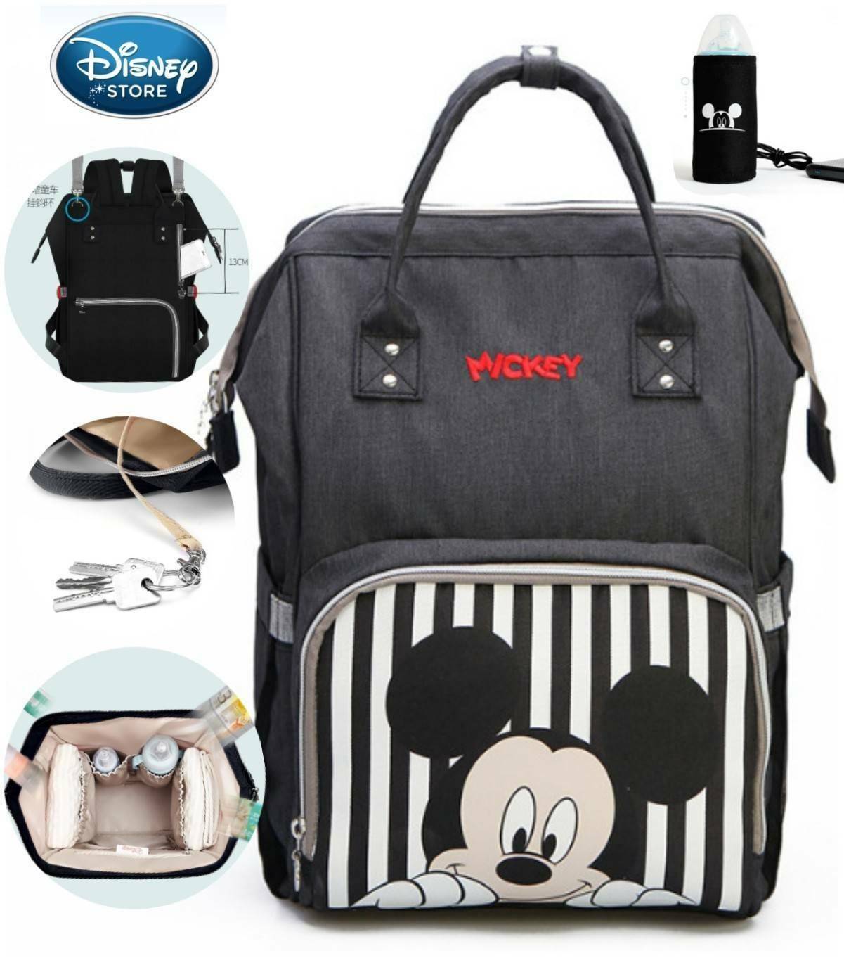 Disney Collection Rucksack (L) กระเป๋าสะพายเป้คอลเลคชั่นดิสนีย์ใบใหญ่กำลังดีน้ำหนักเบาวัสดุ Nylon & Polyester 100% ทำความสะอาดง่าย ด้านหน้ามีโลโก้และช่องซิป พิมพ์ลายมิกกี้/มินนี่โดดเด่น มี Pocket ใส่ขวดน้ำซ้ายขวา ด้านหลังมีช่องซิปสะดวกใช้หัวซิปแบรนด์ ภายใ