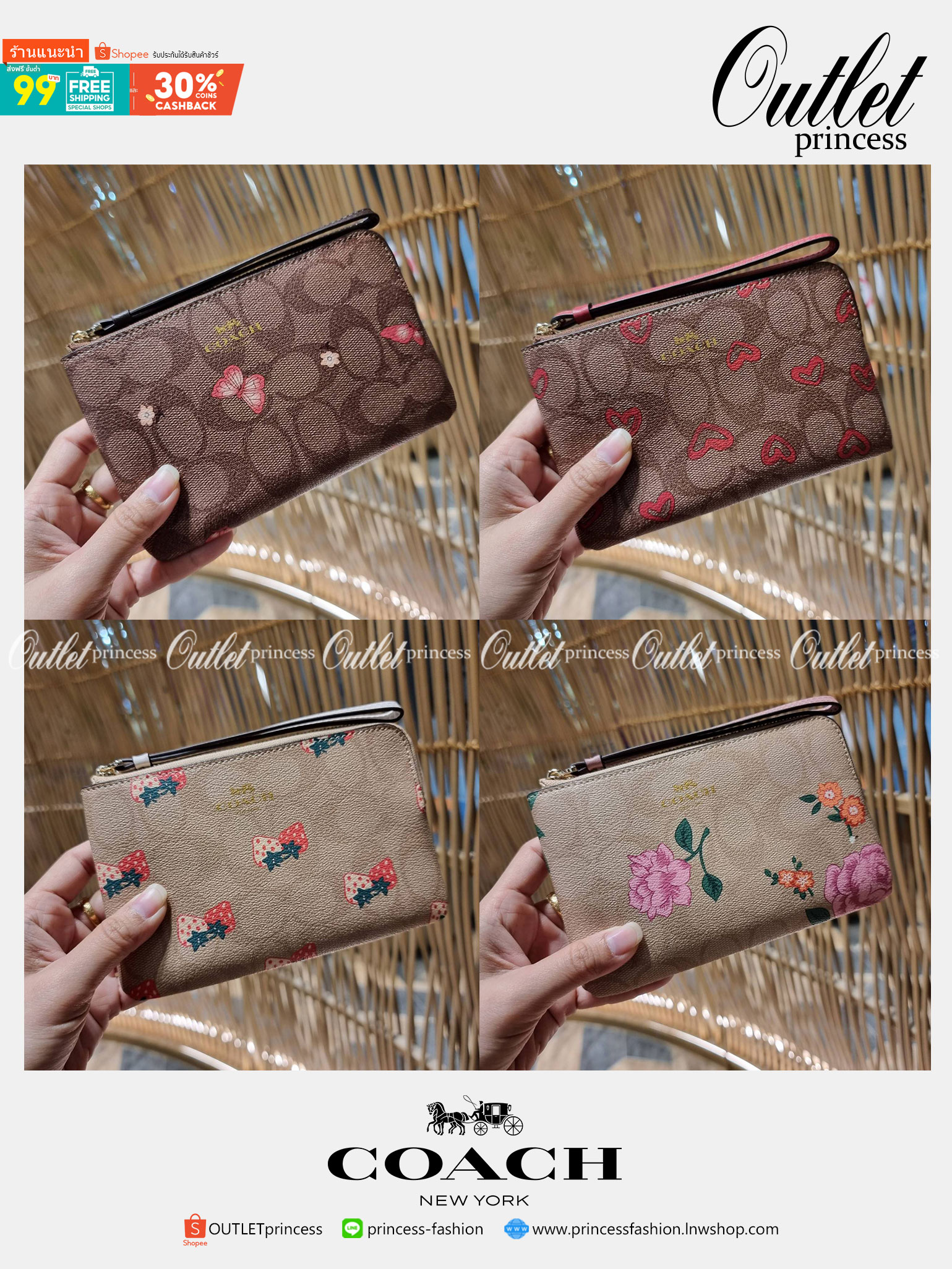 COACH 2972 CORNER ZIP WRISTLET IN SIGNATURE CANVAS WITH BUTTERFLY PRINT มาแล้วจ้า ไอเท็มสุดปัง!! ฮิตไม่เลิก!! พร้อมลวดลายสุดคิ้วท์ น่ารักน่าใช้ขึ้นไปอีก กระเป๋าคล้องมือ ขนาดเหมาะพกพา วัสดุหนังแคนวาส ภายในเป็นช่องโล่ง ใส่ธนบัตร หรือใส่บัตร ใส่เหรียญ ได้หมด