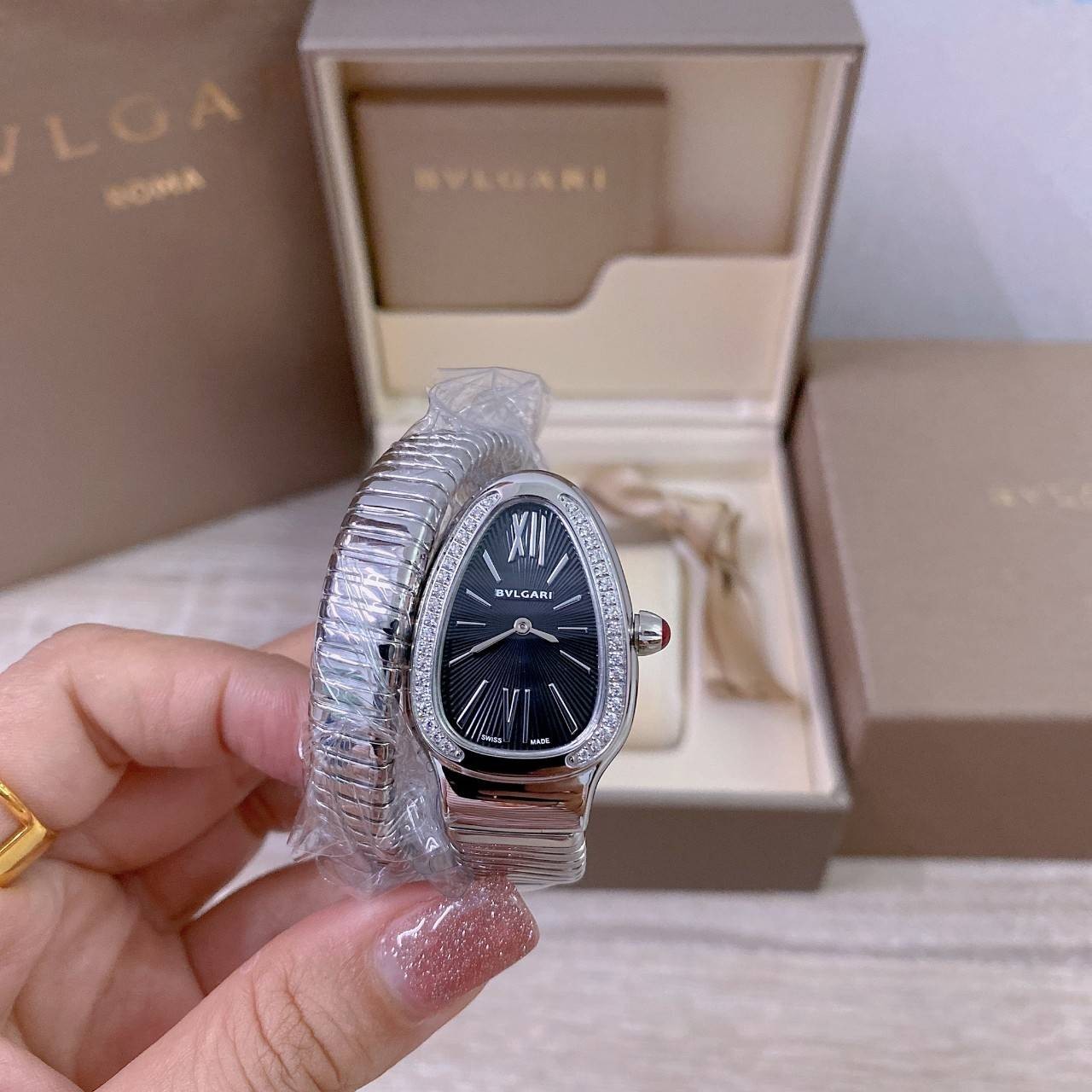 BVLGARI SERPENTI WATCH 24mm 26mm นาฬิกาบุลการี รุ่นหน้าปัดล้อมเพชร นาฬิกาผู้หญิง ภาพสินค้าถ่ายจากงานขายจริง