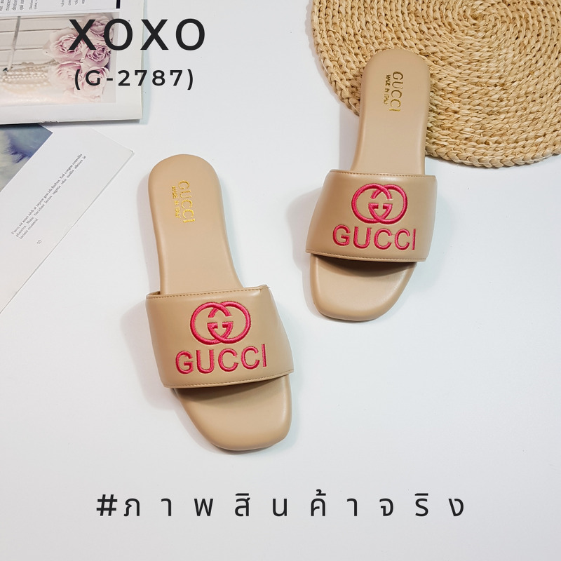 Gucci แตะสวม พื้นฟองน้ำนุ่มมาก สายคาดด้านบนรองซับกำมะหยี พร้อมโลโก้แบรนด์งานปัก ใส่สบาย น้ำหนักเบา แมส์ชุดง่าย