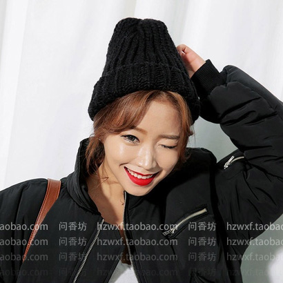 พร้อมส่ง 🥜 Black bunny hat หมวกไหมพรม หมวกบันนี่แฟชั่น (IN34822)