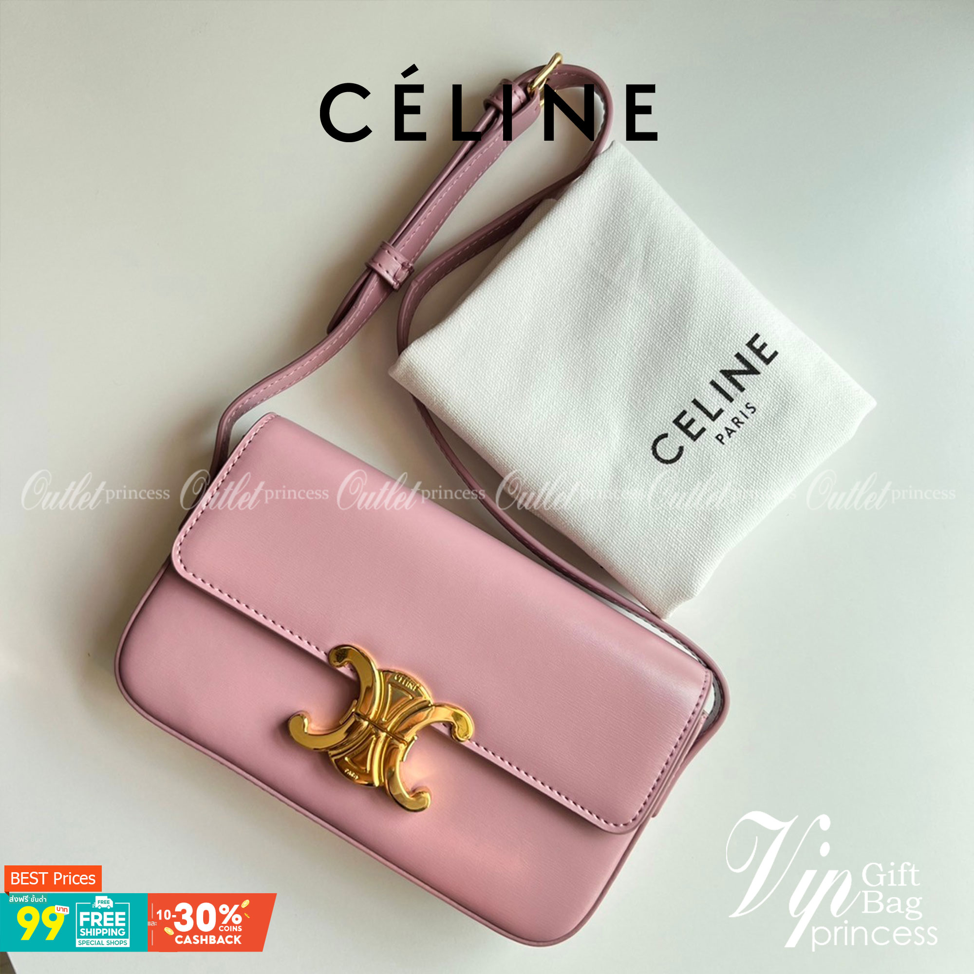 พร้อมส่งที่ไทยแล้วกับ CELINE TRIOMPHE SHOULDER BAG งานหนังเรียบสวยมาก กับสีโทนหวานๆ สาวๆ สายคิ้วห้ามพลาดเลยน้าาา ลวดลายสวยหรู ด้านในเปิดด้วยด้วยที่บีบโลโก้อะไหล่ทอง จุของได้กำลังดี ใส่โทรศัพท์ กระเป๋าสตางค์ใบสั้น ของจุกจิกได้ เหมาะกับสาวๆในวันที่อยากครอสบ