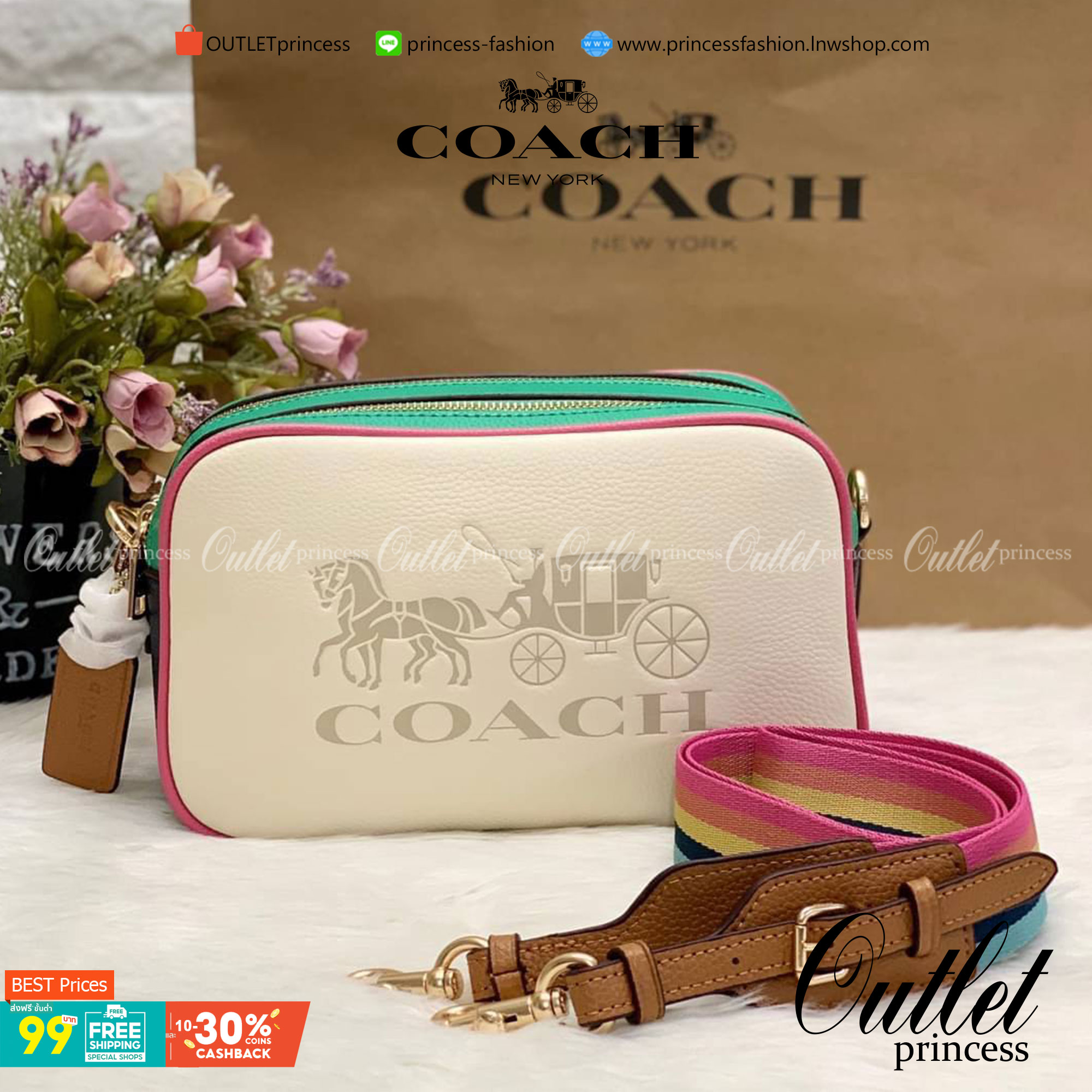 Coach Leather Jes Crossbody in Colorblock ((72704)) กระเป๋าสะพายข้าง//ครอสบอดี้ร์ วัสดุหนังแท้ หนังนิ่มสวยงาม มากๆค่ะ ด้านหน้ามีโลโก้แบรนด์เด่นชัดสะดุดตา ช่องหลักแบ่งเป็น2ซิป แต่ละช่องกว้าง ใส่กระเป๋าเงินใบยาวได้ ของอื่นๆได้จุค่ะ มีช่องเล็กให้ใส่ของจุกจิก