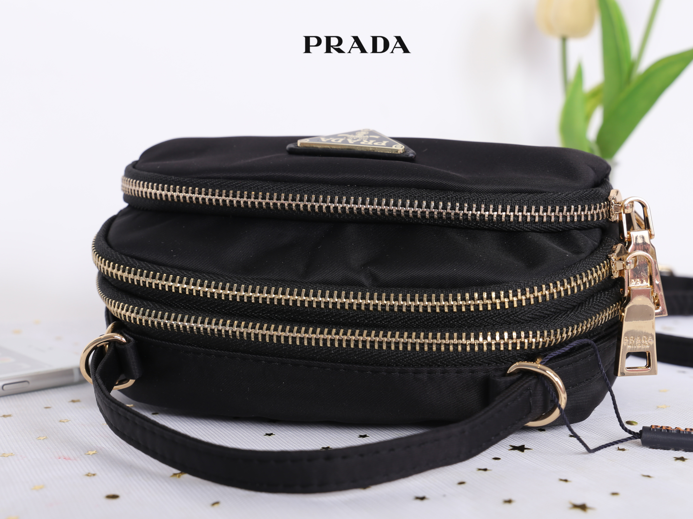 PRADA MINI 3 ZIPPER NYLON HANDBAG & SHOULDER BAG กระเป๋าถือหรือสะพายทรง dome size mini วัสดุ nylon มีหูหิ้วจับถนัดมือ