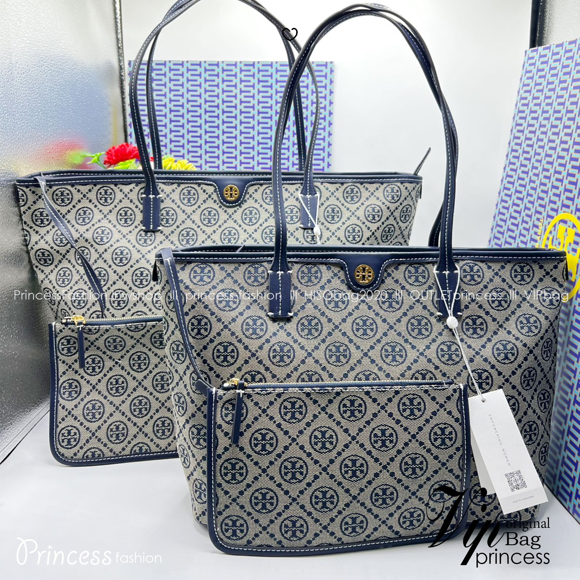 ORI หนังแท้ | Tory Burch T Monogram zip tote bag กระเป๋าทรงโท้ทใบใหญ่ทรงกว้างพร้อมใบเล็กเข้าเซ็ท งานผ้าแจ็คการ์ดตัดขอบหนัง เดอะเบสท์ เซลเลอร์!! ที่สุดของไอเท็มยอดฮิตติดอันดับ ขายดี ขายได้ตลอด ลายโมโนแกรมสุดคลาสสิค สาวๆว่าต้องมีติดบ้านจริงๆน้า