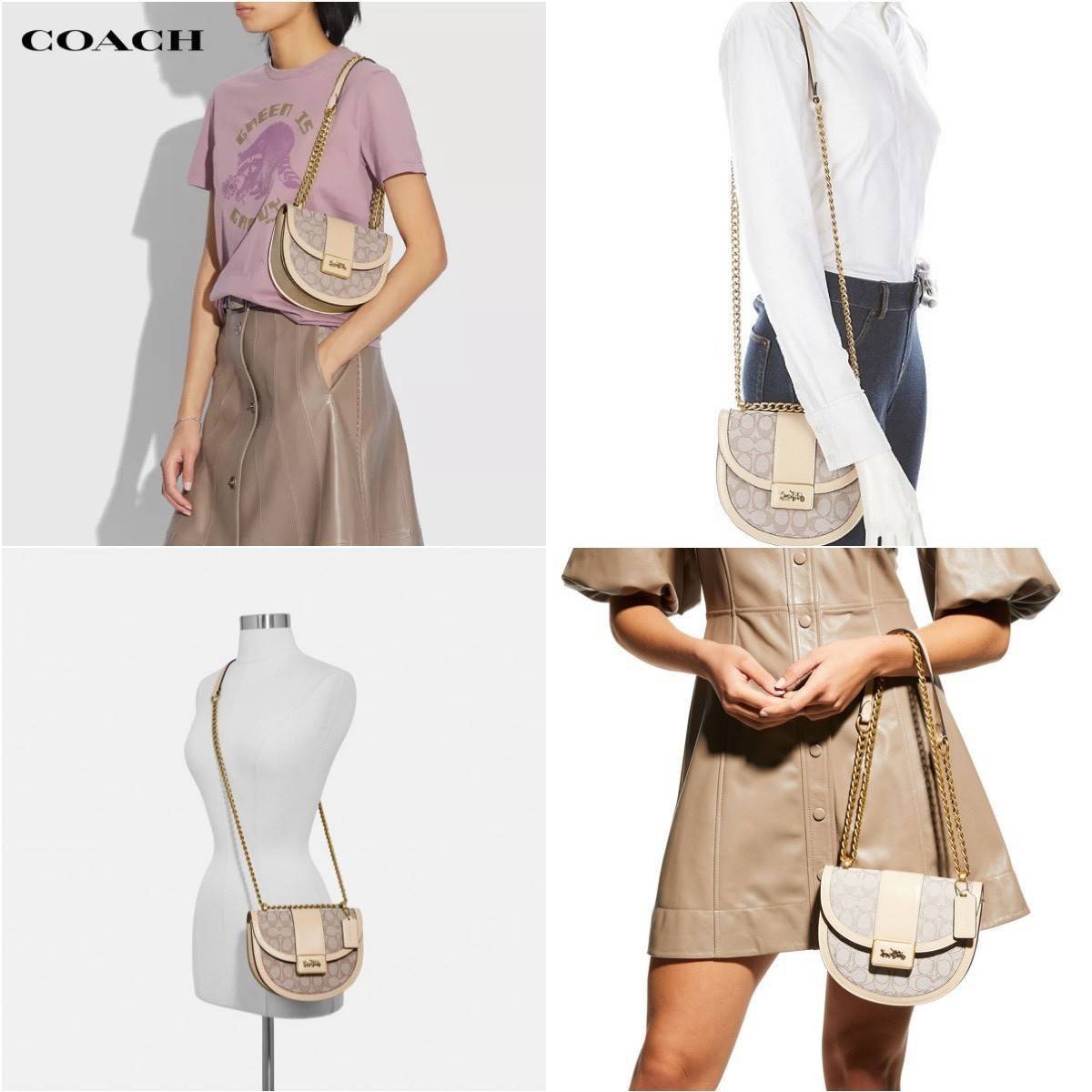 COACH ALIE SADDLE BAG IN SIGNATURE JACQUARD (C4694//C3464) New item!! กระเป๋าสะพายทรง saddle ดีไซน์วินเทจย้อนยุค แฝงความหรูในตัวด้วยอะไหล่สีทองเหลือง โดดเด่นไม่ซ้ำใครแน่นอน วัสดุผ้า jacquard สลับหนังแท้ ภายในเป็นช่องโล่ง มาพร้อมสายสะพายครอสบอดี้ ที่สามารถ