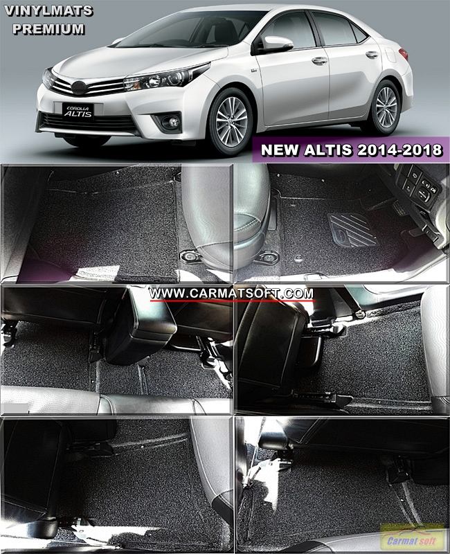 พรมดักฝุ่นไวนิลTOYOTA ALTIS ปี2014-19 พรมดักฝุ่นในรถ อัลติส รีดขอบ สีดำ เต็มคัน