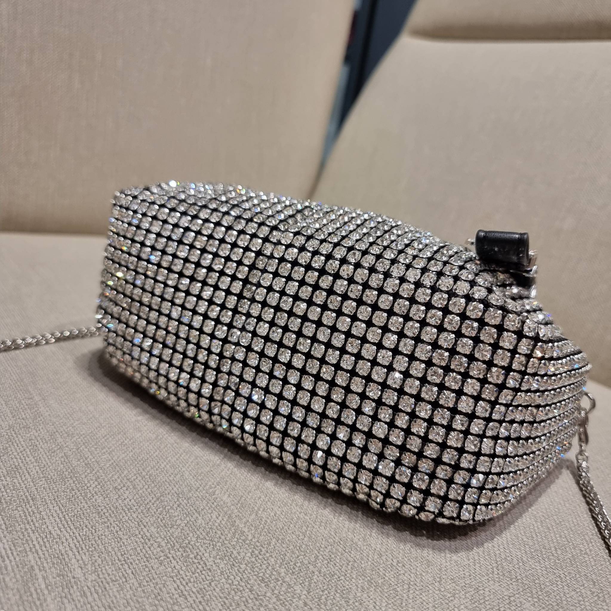 ALEXANDER WANG EXCLUSIVE POUCH IN RHINESTONE MESH ใหม่ล่าสุด เอ็กซ์คลูซีฟไอเท็ม ที่หรูเลิศกว่าใคร กระเป๋าพอชตกแต่งพลอยเทียมรอบใบ ยันหูจับ!! หรูหรา โดดเด่น ดูแพง ด้วยการตัดเย็บเรียงร้อยลงบนตาข่ายเนื้อละเอียด ทำให้ดูดีมีราคางดงามจริงๆ ดีไซน์ทรงพอช ถือใช้งาน