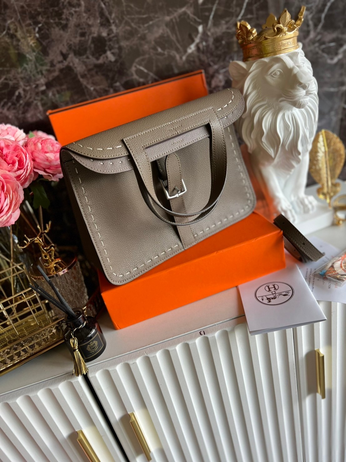 HERMES Halzan Bag Luxury Bag แบรนด์ดังงานหนังแท้สวย เกรดท็อปออริจินอล ภาพสินค้าถ่ายจากงานขายจริง