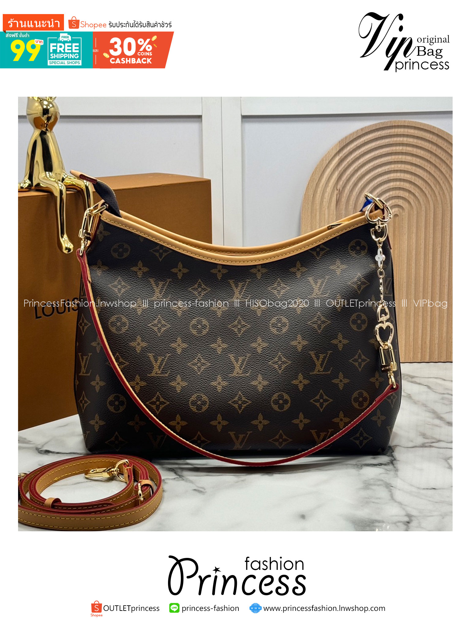 ORI หนังแท้ | LV CarryAll Monogram canvas 30cm กระเป๋าสะพายแครี่ออลรุ่นใหม่ ใบใหญ่จะของได้เยอะดีไซน์เรียบหรู มาพร้อมห่วงโซ่หัวใจห้อยสุดคิ้ว และสายสะพายแยกถอดได้ สวยหรูคลาสสิก