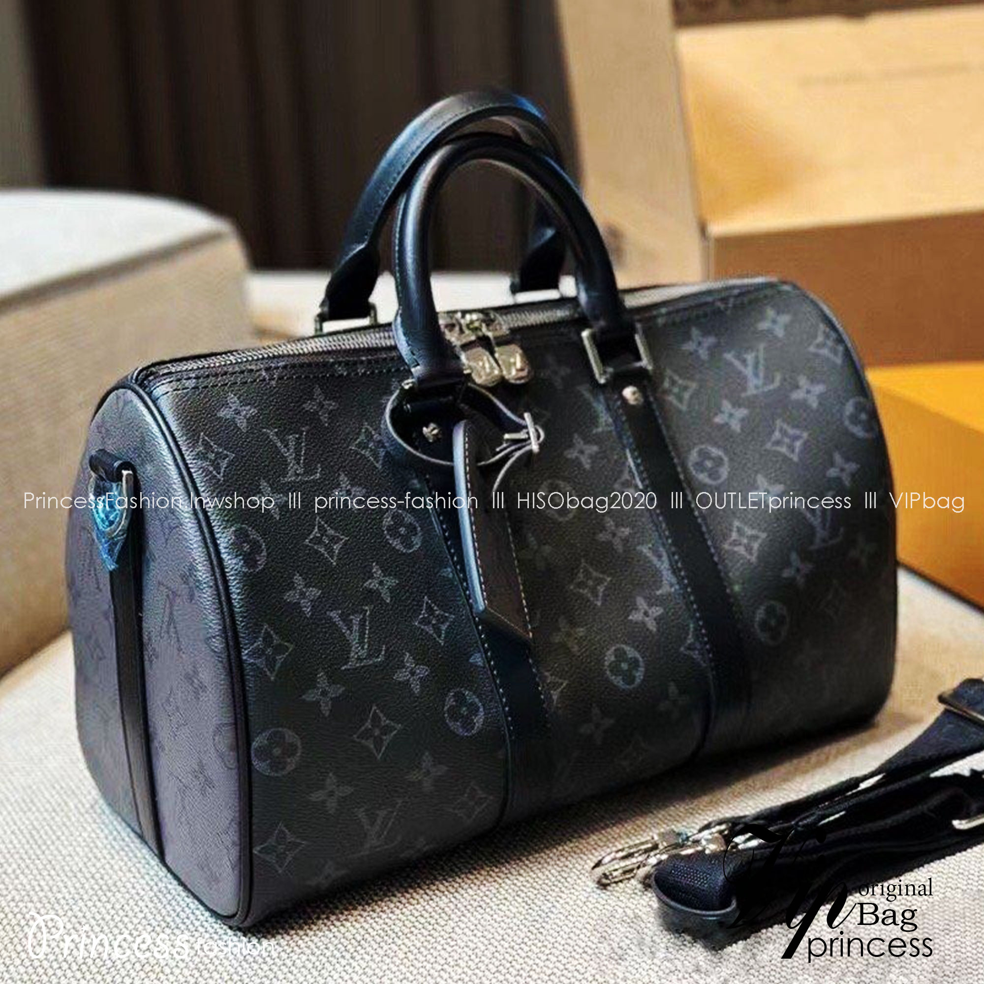 LV Keepall Bandouliere / LV Travel Bag พร้อมส่ง กระเป๋าเดินทางสุดคลาสสิค เรียบหรูมีระดับในวัสดุ Monogram Eclipse แคนวาส