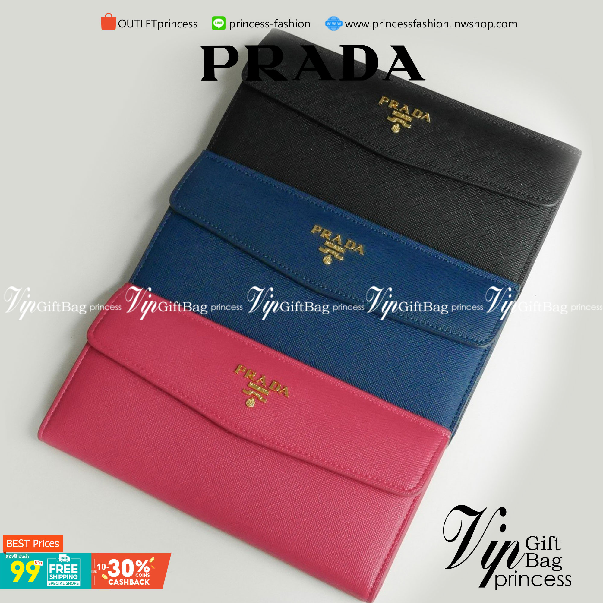 พร้อมส่งครบสีค่ะ 🖤💙💖 Best Seller PRADA LONG WALLET กระเป๋าสตางค์ยาว **รับทรัพย์ ทรงหรู จากงานพรีเมี่ยมกิ้ฟ จากเคาเตอร์ต่างประเทศ จากแบรนด์ PRADA ลายหนัง SAFFIANO มีช่องใส่บัตร ถึง 12 ช่อง และช่องซิปใส่ของจุกจิกได้ น้ำหนักเบา จับถนั