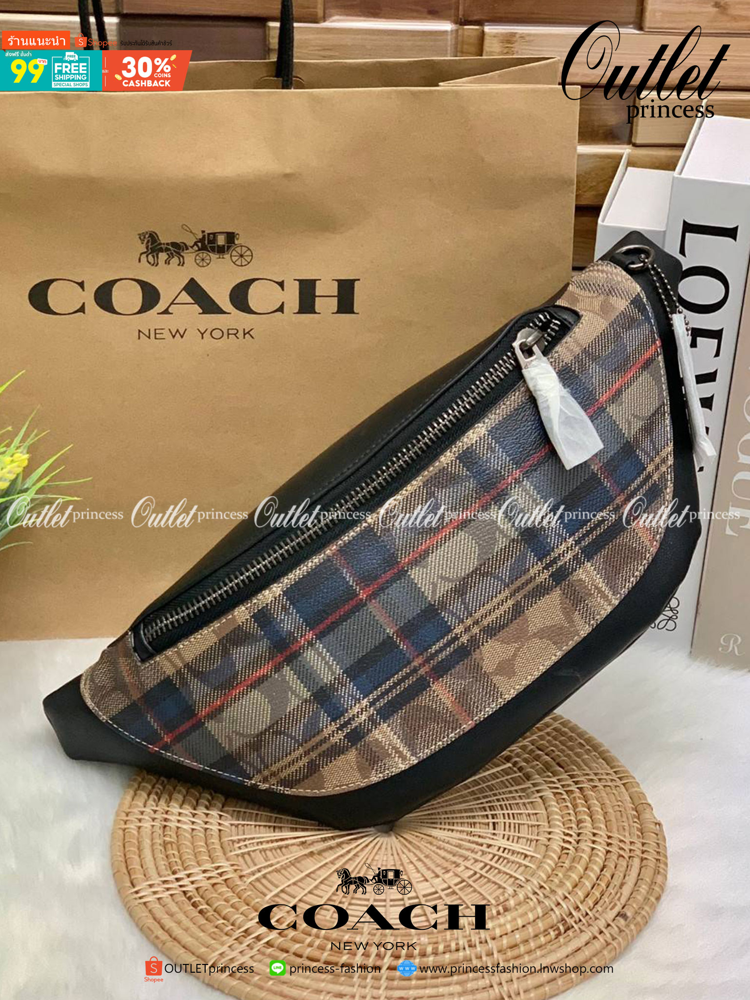 OUTTLET 】COACH WARREN BELT BAG IN SIGNATURE WITH PLAID PRINT ใบใหญ่คะ! ((83001)) สีเข้าใหม่ เอาใจวัยโจ๋ไปเลยจ้าา กระเป๋าคาดอกด้านหน้า//คาดไปทางด้านหลัง//หรือคาดเอวได้ ตามแต่ความถนัดได้เลยนะคะ หนังแท้ ด้านหน้าปริ้นลายสก๊อต+โลโก้แบรนด์ ได้สวยงามมากค่ะ กระเป