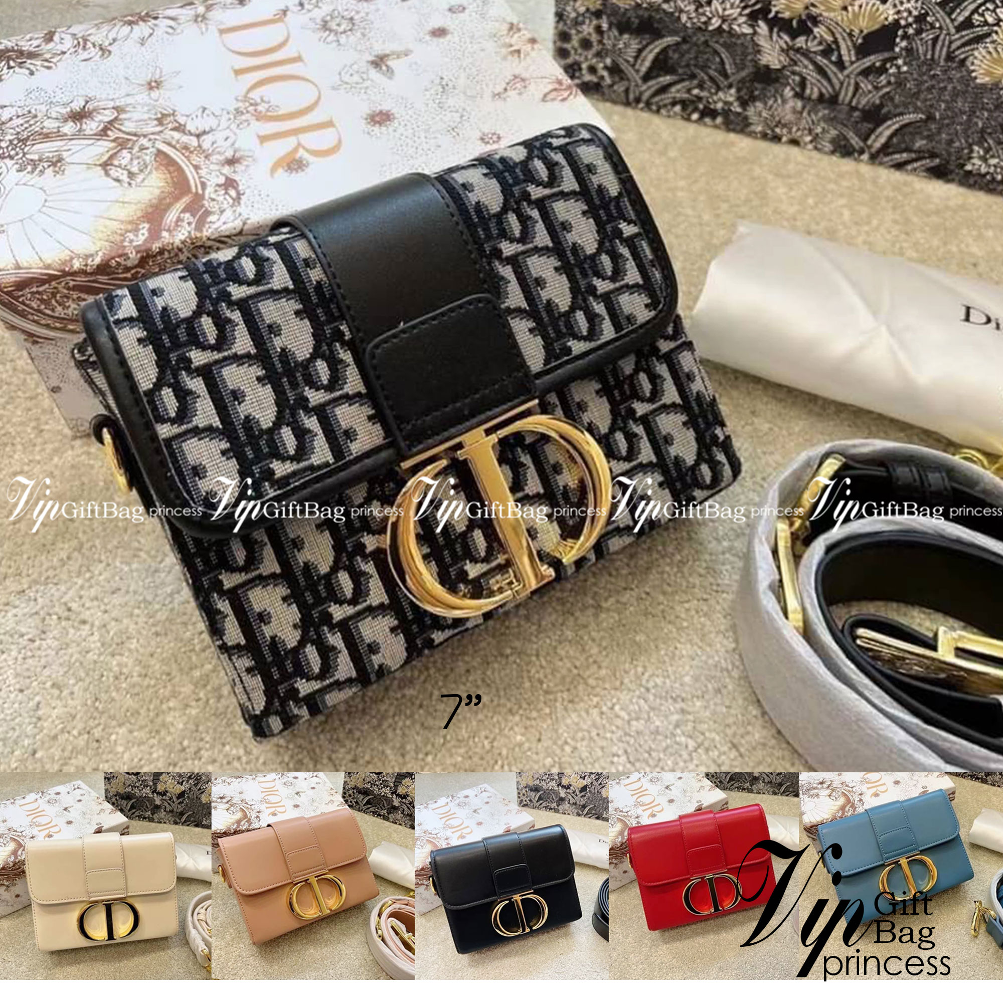 Dior 30 Montaigne Box Bag 7" / DIOR MINI BAG กระเป๋าสะพายดิออร์ เอกลักษณ์ของความหรู ไซส์มินิทรงสี่เหลี่ยมหนังเรียบสวยหรูอยู่ทรงเปิดปิดด้วยฝาปิดโลโก้แบรนด์อะไหล่ทอง ภายในโล่งมีโลโก้สามารถใส่มือถือของใช้จุกจิกได้ สายสะพายหนังยาวถอดได้ปรับระดับได้ สามาร