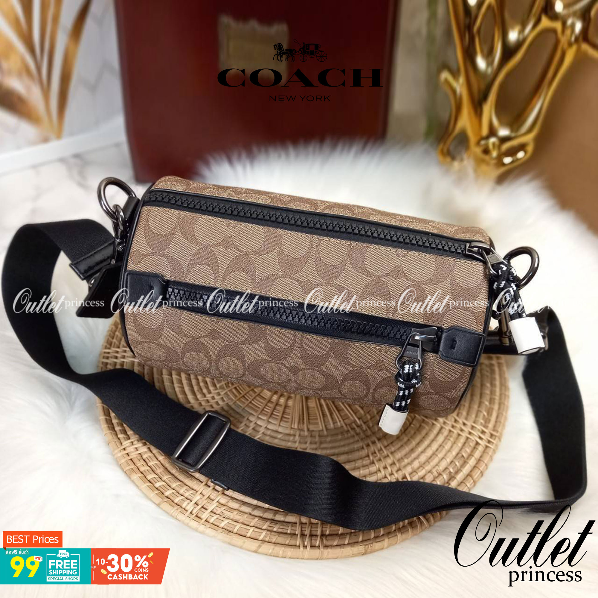 COACH BARREL SIGNATURE CANVAS CROSSBODY (C2957) กระเป๋าสะพาย ทรงเก๋ ขนาดกำลังดี ที่บอกได้คำเดียวว่า เท่ไม่หยอก!! คือดีย์มาก!!// วัสดุแคนวาส ผสมหนังแท้ ลาย SIGNATURE รูปทรงกระบอก// เปิด-ปิด ด้วยซิบ ด้านในโล่งกว้าง เก็บของได้เยอะ// มาพร้อมสายสะพาย สายสปอร์ต