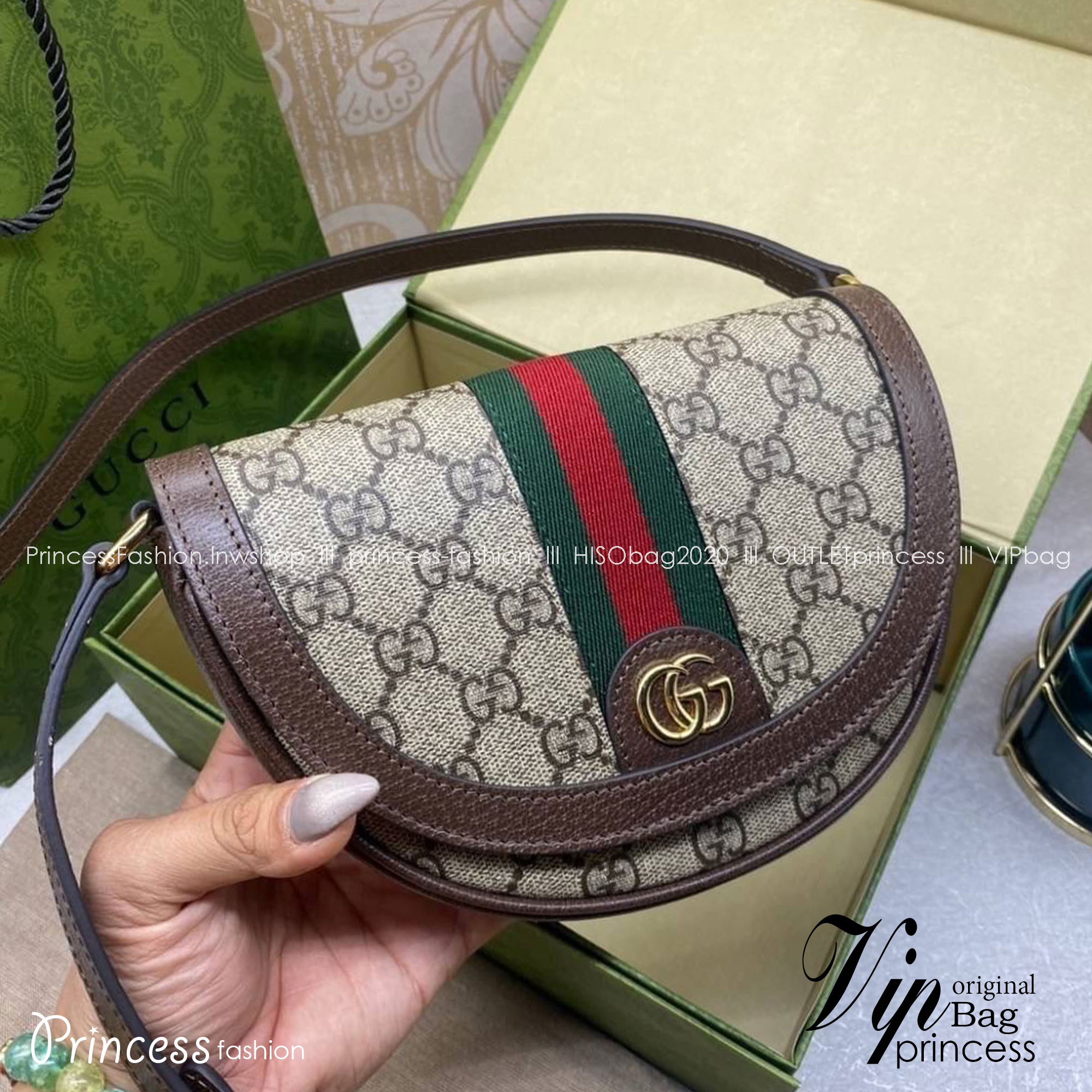 GUCCI OPHIDIA MINI GG SHOULDER BAG กระเป๋าสะพายทรงครึ่งวงกลมผสมผสานกับดีไซน์ร่วมสมัย เกรดท็อปออริจินอล 1:1 สลับแท้ หนังแท้ผสมแคนวาส ใช้งานต่างประเทศได้