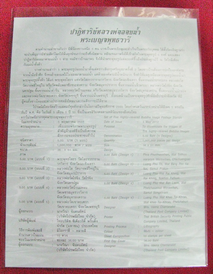 สินค้าหมดค่ะ อัลบั้มชีทแสตมป์พระเบญจพุทธวารีแบบ2ค่ะ