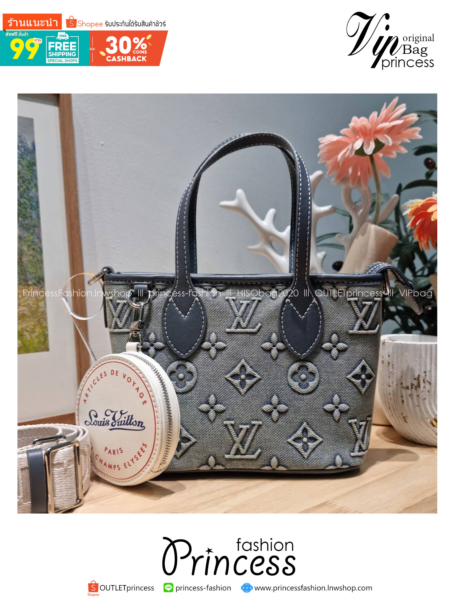 LV neverfull washed denim monogram mini bag ดีไซน์ใหม่ล่าสุดก่อนใคร กระเป๋าทรงโท้ทมินิไซส์ ที่ไม่ได้เล็กตามชื่อ มาในรูปแบบ washed denim สวยคลาสสิค ดูแพงสุดๆ