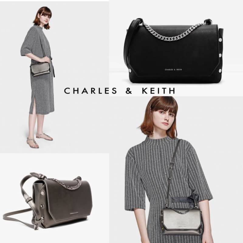 Charles&keith push-lock chain shoulder bag กระเป๋าถือหรือสะพาย ขนาดกำลังดี เนื้อเรียบ อยู่ทรงสวย ประดับด้วยหมุดด้านข้าง เปิดปิดแบบดันล็อค ภายในมีช่องใส่บัตร โล่งกว้าง จุของได้เยอะ มาพร้อมสายสะพายยาวสามารถถอดออกได้ปรับระดับได้ จะถือหรือสะพายก็สวยเก๋ ไปได้ท