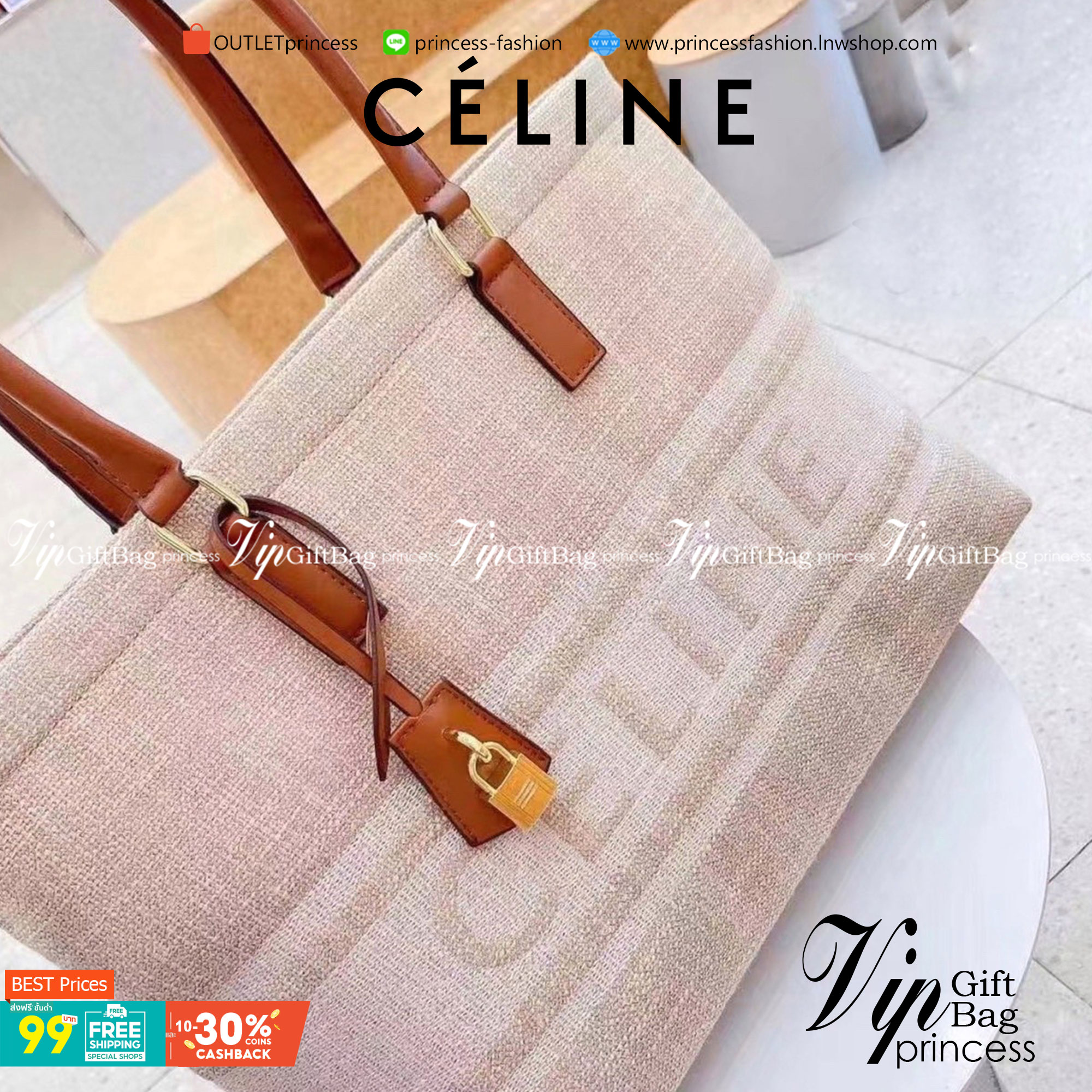 พร้อมส่งที่ไทยกับ CELINE TOTE BAG VIP GIFT WITH PURCHASE (GWP) พรีเมี่ยมกิ๊ฟ Limited Edition จาก PERFUME DUTYFREE COUNTER กระเป๋าสะพายทรง TOTE สุดชิค วัสดุผ้าแคนวาสเต็มใบสกรีนโลโก้แบรนด์ด้านหน้า ด้านในมีข่องใส่ของโล่งกว้าง ใส่ Notebooks ได้ พร้อมช่องซิปอี