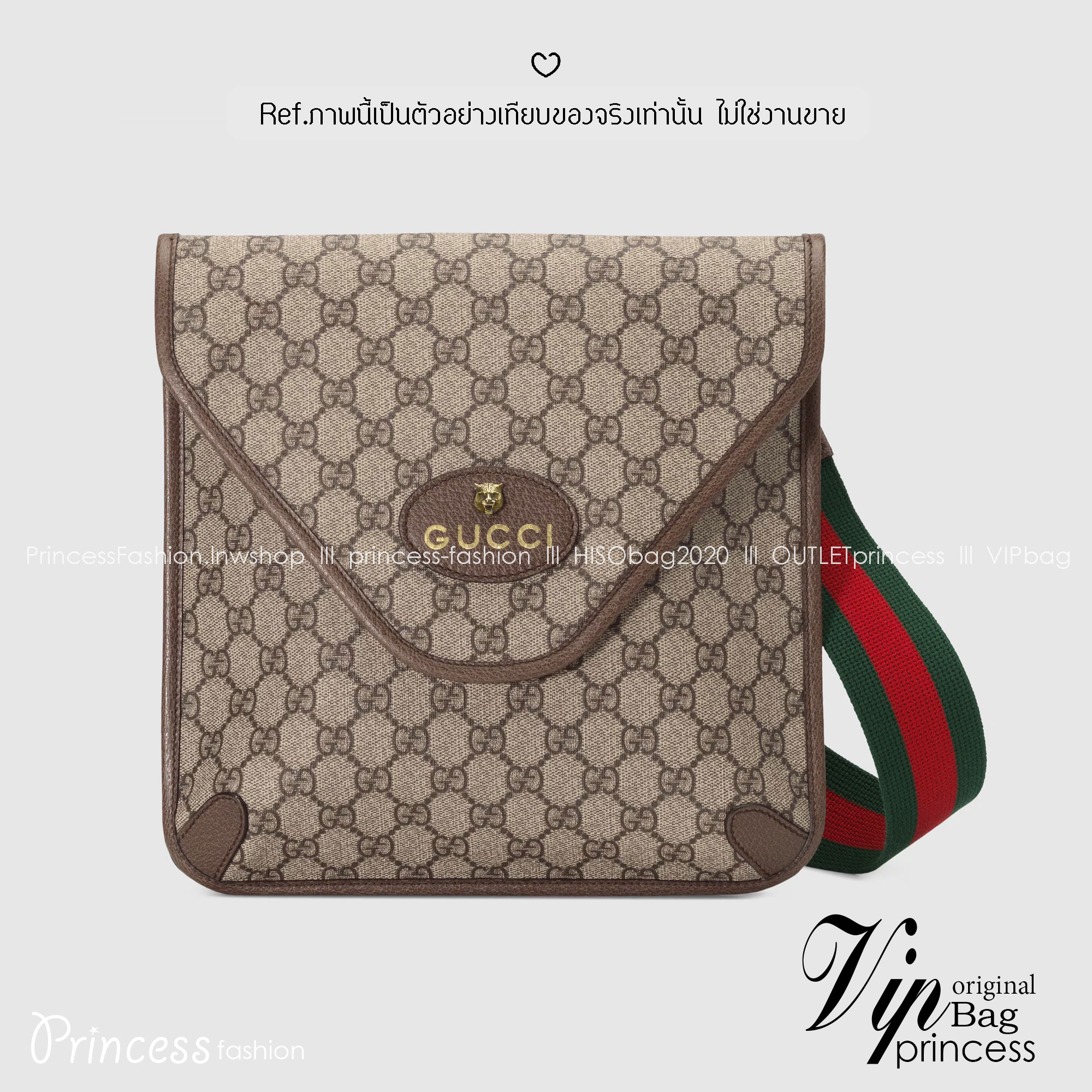 GUCCI Neo Vintage GG medium messenger bag กระเป๋าทรงแมสเซ็นเจอร์ สไตล์วินเทจตกแต่งหัวแมวสวยเด่นเป็นเอกลักษณ์ มาพร้อมสายสะพายสปอร์ตสีแดงสลับเขียวตามแบบฉบับแบรนด์ แคนวาสพิมพ์ลายคมชัด แนะนำค่ะ