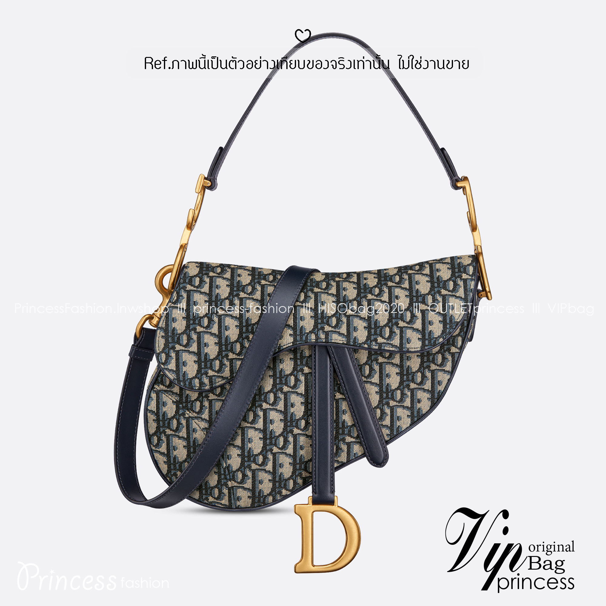 ORI หนังแท้ | DIOR Saddle bag with shoulder strap Oblique jacquard fabric in blue กระเป๋าถือ/สะพายทรงอานม้า รุ่นยอดนิยมที่มีเอกลักษณ์สวยงามเหนือกาลเวลา งานผ้าแจ็คการ์ด ลูกเล่นห้อยด้วยตัวอักษร D ตรงหูหิ้วมีกิมมิค CD สวยหรูดูแพง