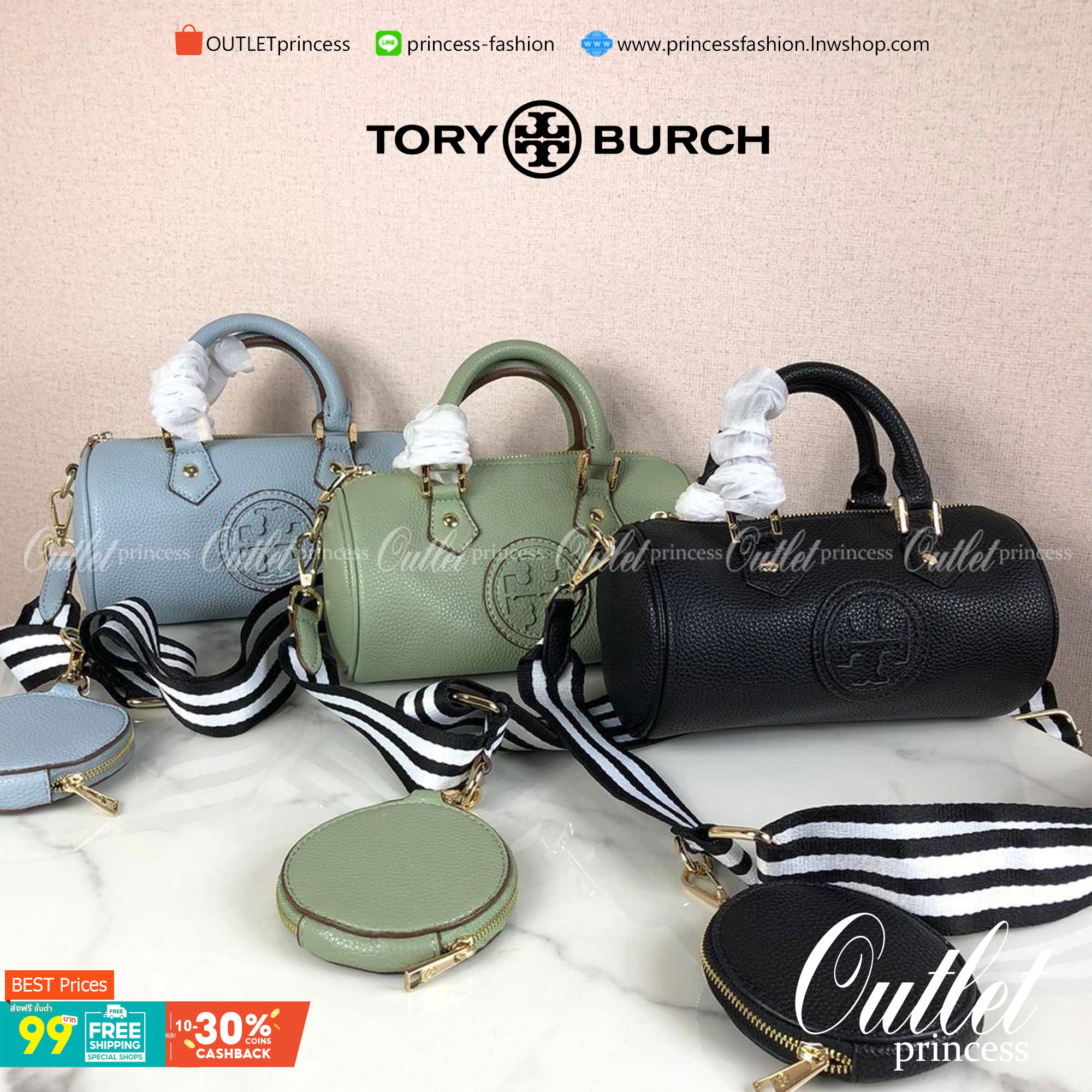 กระเป๋าถือ หรือสะพาย TORY BURCH เปิด - ปิดกระเป๋าด้วยซิป ด้านในมีช่องใส่ของ 1 ช่อง มาพร้อมสายสะพายยาว สามารถถอดและปรับได้ Free Size ค่ะ