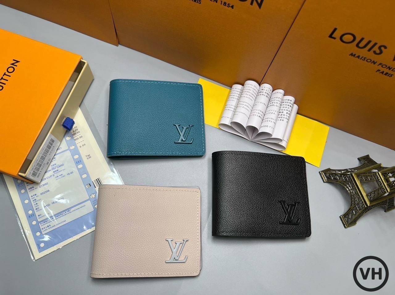 RI หนังแท้ | LV Short Wallet / LV Multiple Aerogram กระเป๋าสตางค์ใบสั้น กระเป๋าสตางค์ผู้ชาย