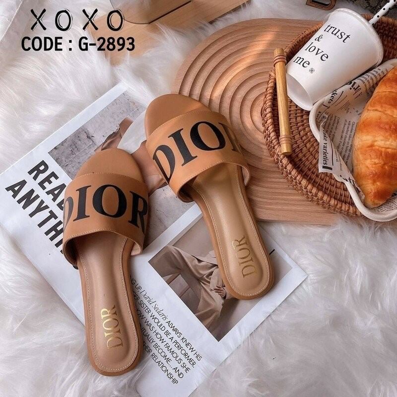 Dior รองเท้าแตะงาน สกรีน แบรนด์ เรียบ หรู แมทส์ชุดง่าย ย้ำหนักเบา วัสดุ หนัง PU