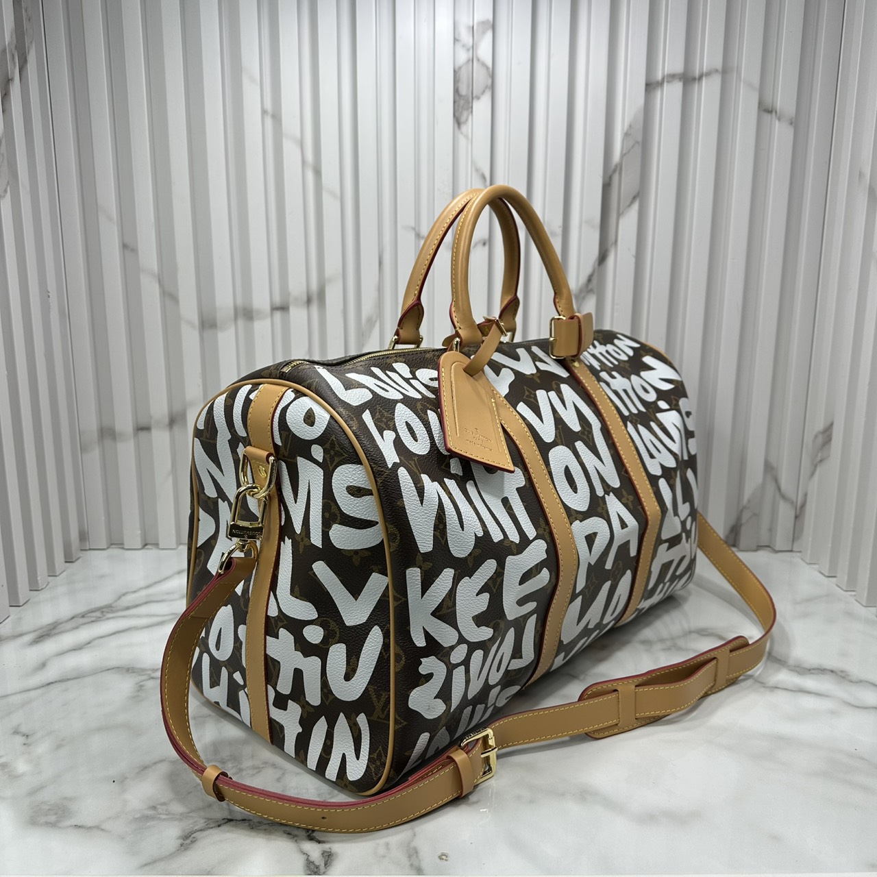 ORI หนังแท้ | LV Stephen Sprouse Graffiti Keepall 42cm กระเป๋าสะพายทรงคีฟออลใบใหญ่ ลวดลายตัวอักษรกราฟฟิกเต็มใบ