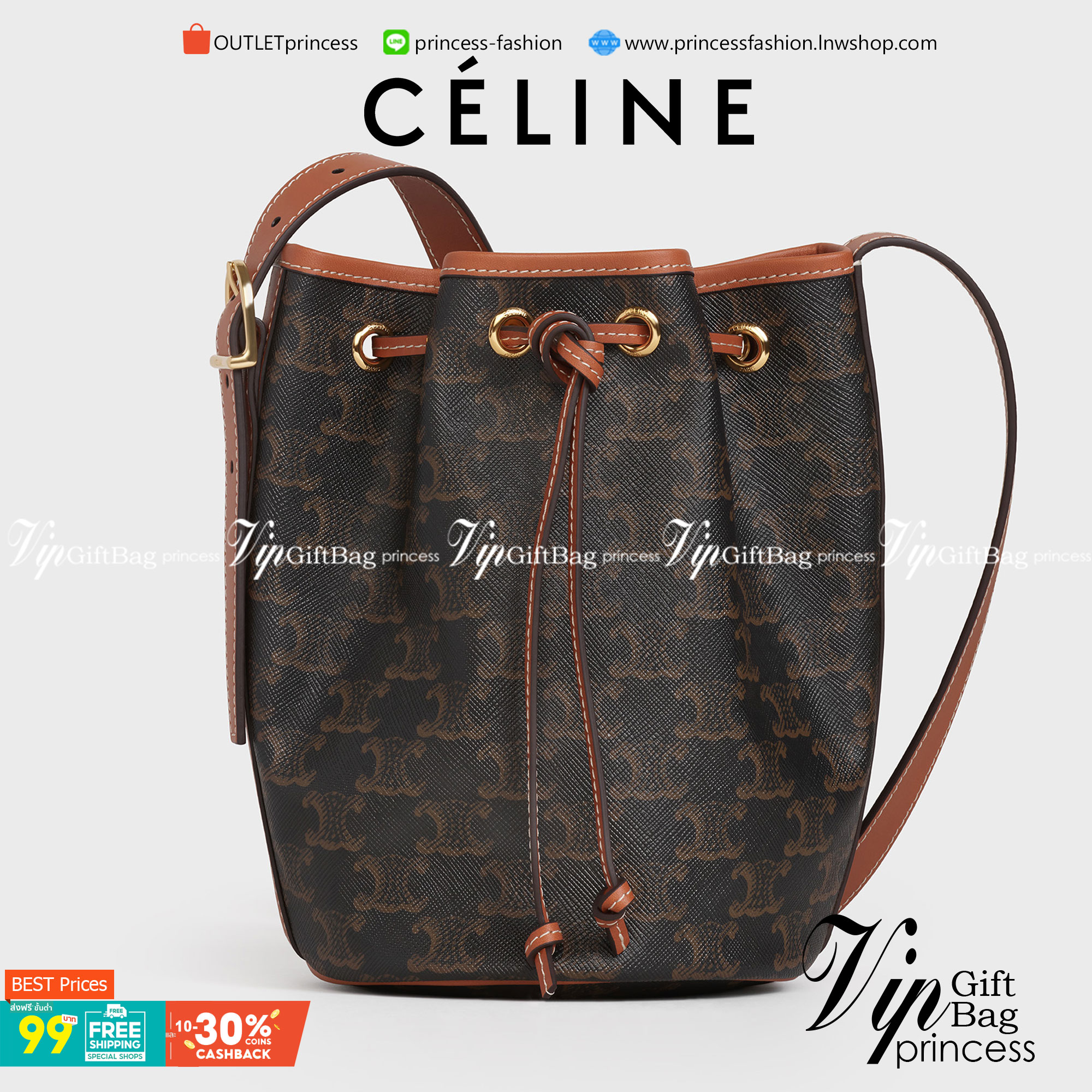 CELINE SMALL DRAWSTRING BAG IN TRIOMPHE ในรุ่นนี้ได้รับคำชื่นชมจากแฟชั่นกูรูทั้งหลาย เนื่องจากมีรูปทรงที่สุดแสนจะเรียบง่าย มีช่องใส่ของที่กว้าง ตัวกระเป๋าเป็นแบบหูรูด ช่วยให้เปิด-ปิดง่าย สะดวกต่อการใช้งาน สายสะพายปรับความยาวได้ตามความเหมาะสม โลโก้บนรอบตัว