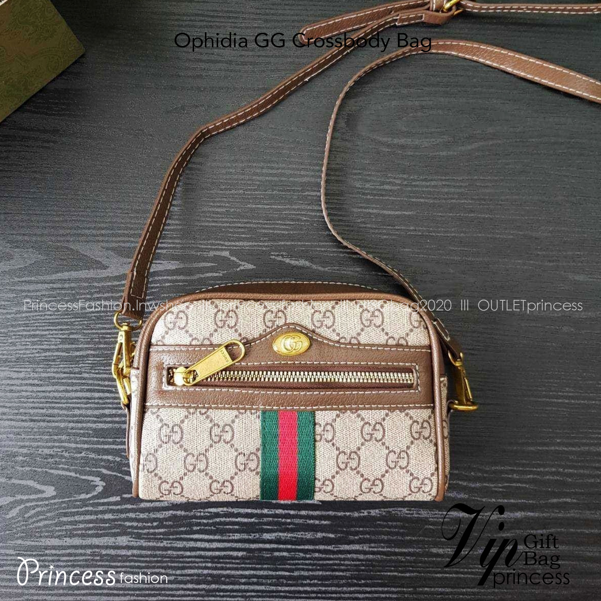 GUCCI Ophidia GG Crossbody Bag กระเป๋าครอสบอดี้ขนาดกำลังดี ดีไซน์ที่เป็นเอกลักษณ์ ใช้ได้ทุกโอกาส สายยาวปรับระดับได้ เปิด-ปิด ด้วยซิบ
