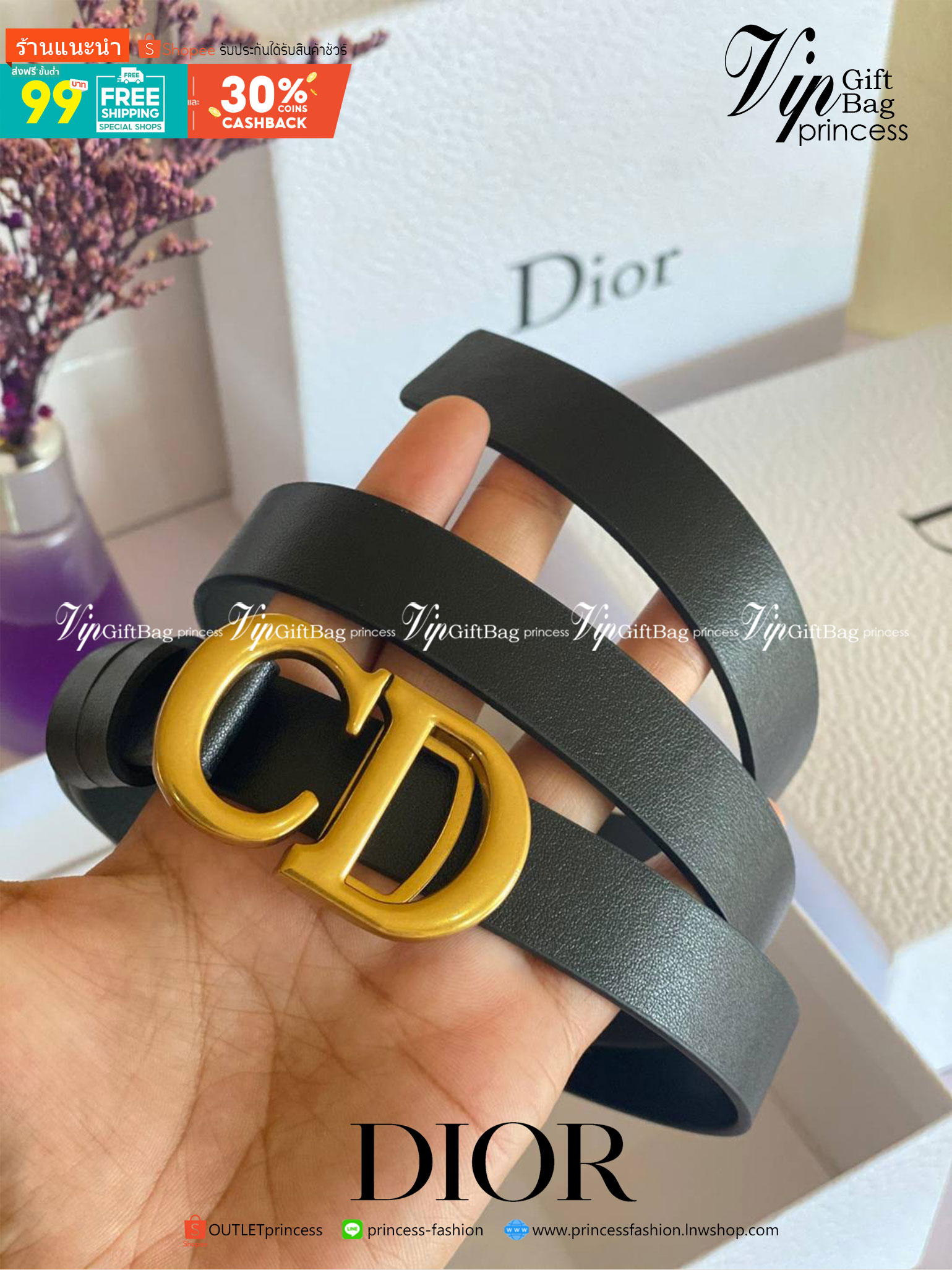 VIP 】CD ♥️ Dior belt เข็มขัดสุดหรูงานหนังแท้ ดีไซน์สุดคลาสสิคสไตล์ Vintage วัสดุ 3D Gold metal สายหนังสีดำ เข้าได้กับทุกลุ๊คสไตล์การเเต่งตัว สวยหรูดูดีมีระดับมากค่ะ ไอเท็มนี้แนะนำเลยค่ะ!