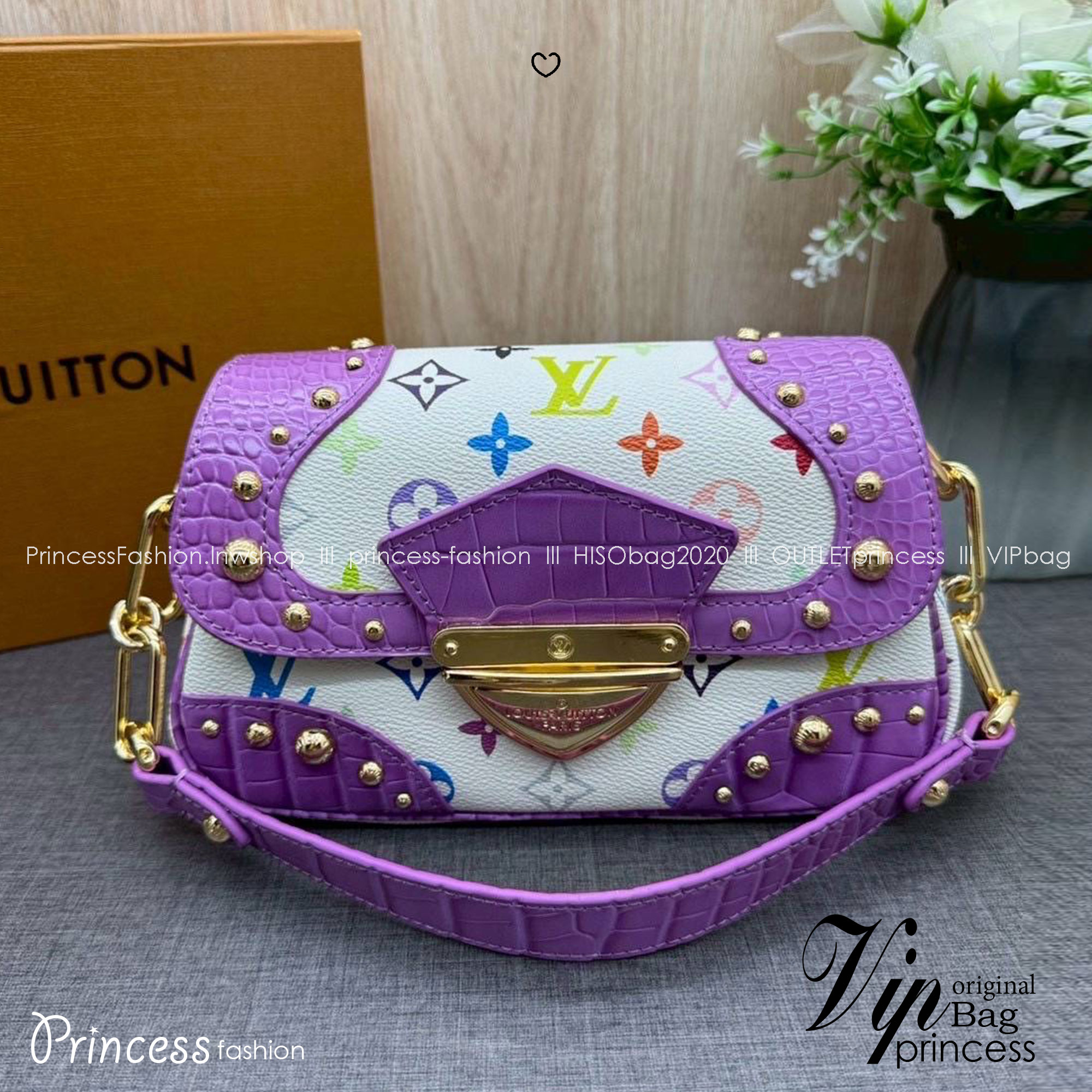 ORI หนังแท้ | Lv Marilyn White Multicolor Monogram Canvas Shoulder Bag กระเป๋าสะพายสไตล์วินเทจ ดีไซน์สีสันสดใสน่ารัก มีชีวิตชีวา โดดเด่นด้วยตัวล็อคด้านหน้าแบบกดขนาดใหญ่ จะถือแบบคล้องแขนหรือสะพายไหล่ก็ได้