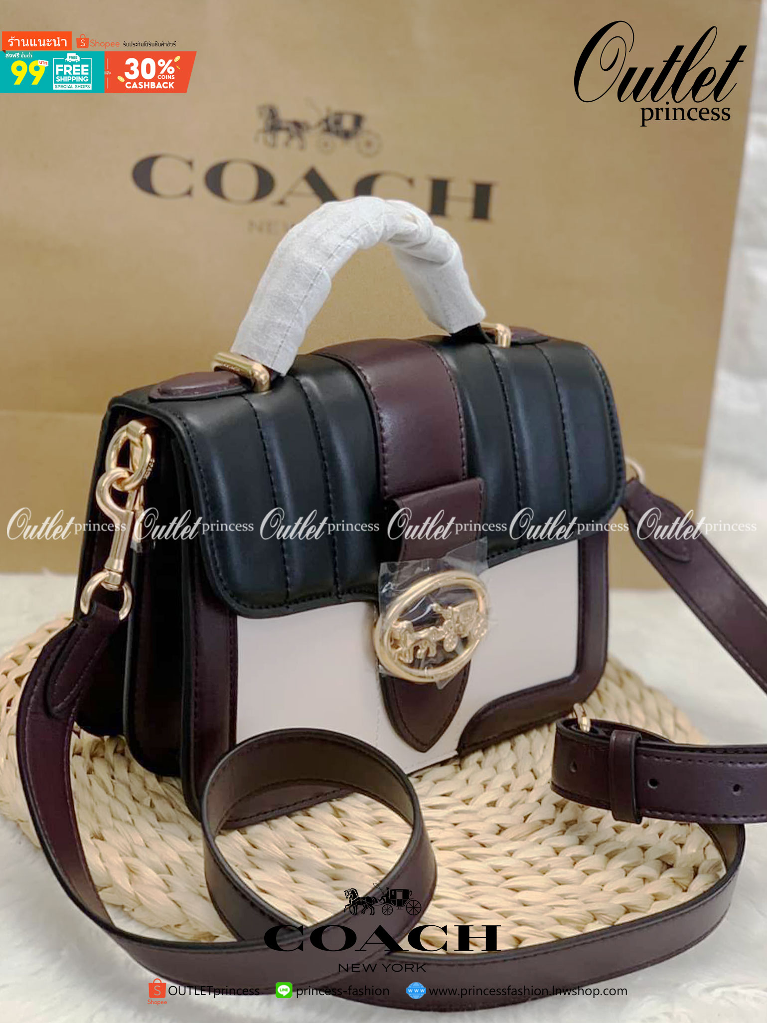 COACH SMALL GEORGIE TOP HANDLE IN BLOCKED SIGNATURE CANVAS ((6504//0468//6192//6015)) compact body portable shoulder bag 🌈ห้ามพลาด รุ่นแนะนำค่าา! พร้อมส่งทันที! กระเป๋าหิ้ว//สะพายข้างได้ วัสดุหนังแท้ 🔺หนึ่งใบทำลายหนังผสมกัน3แบบได้ลงตัวสวยง