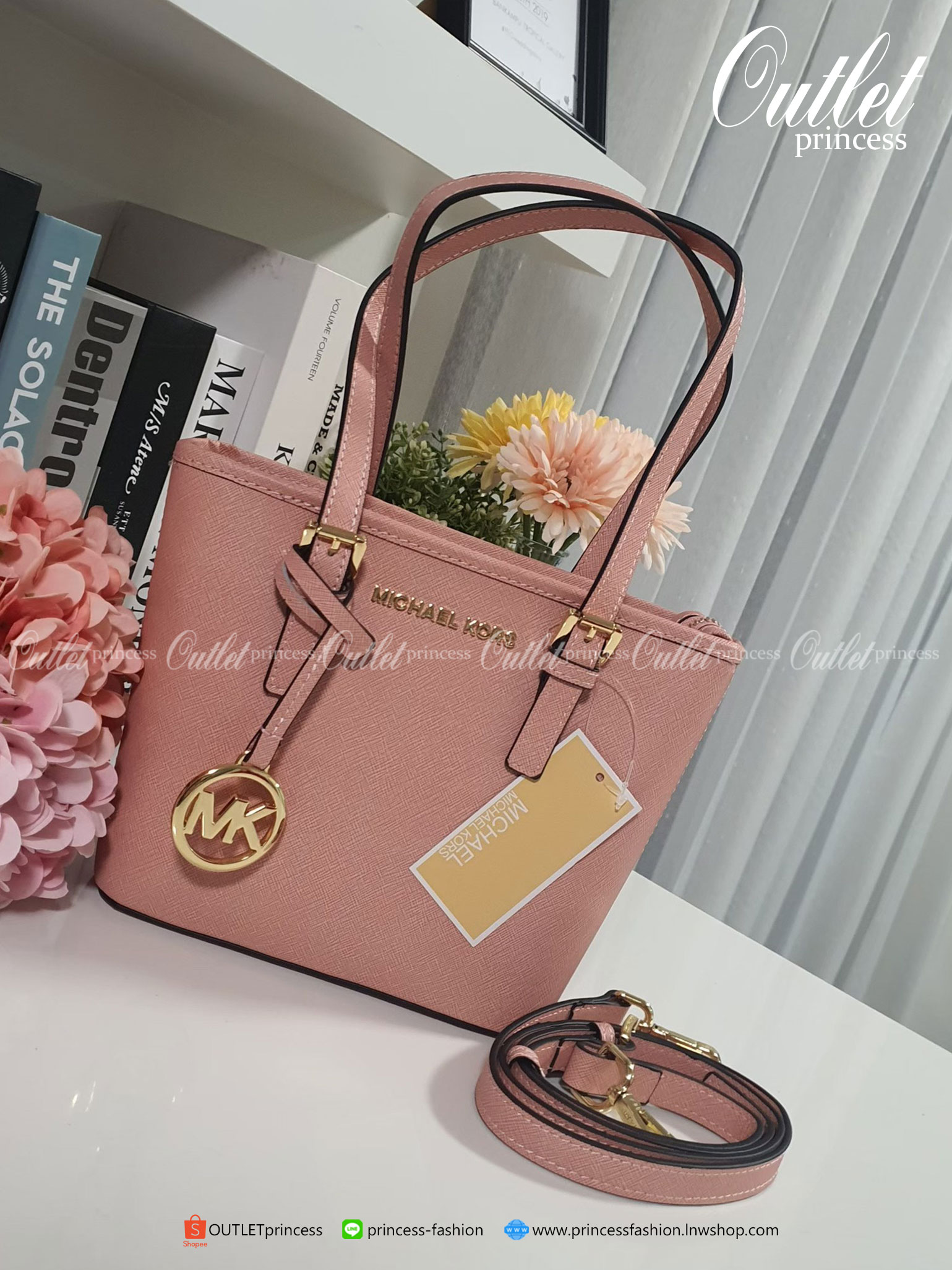 ของแท้ 100% Micheal Kors Genuine Leather Mini Tote Bag สีชมพูนู๊ด