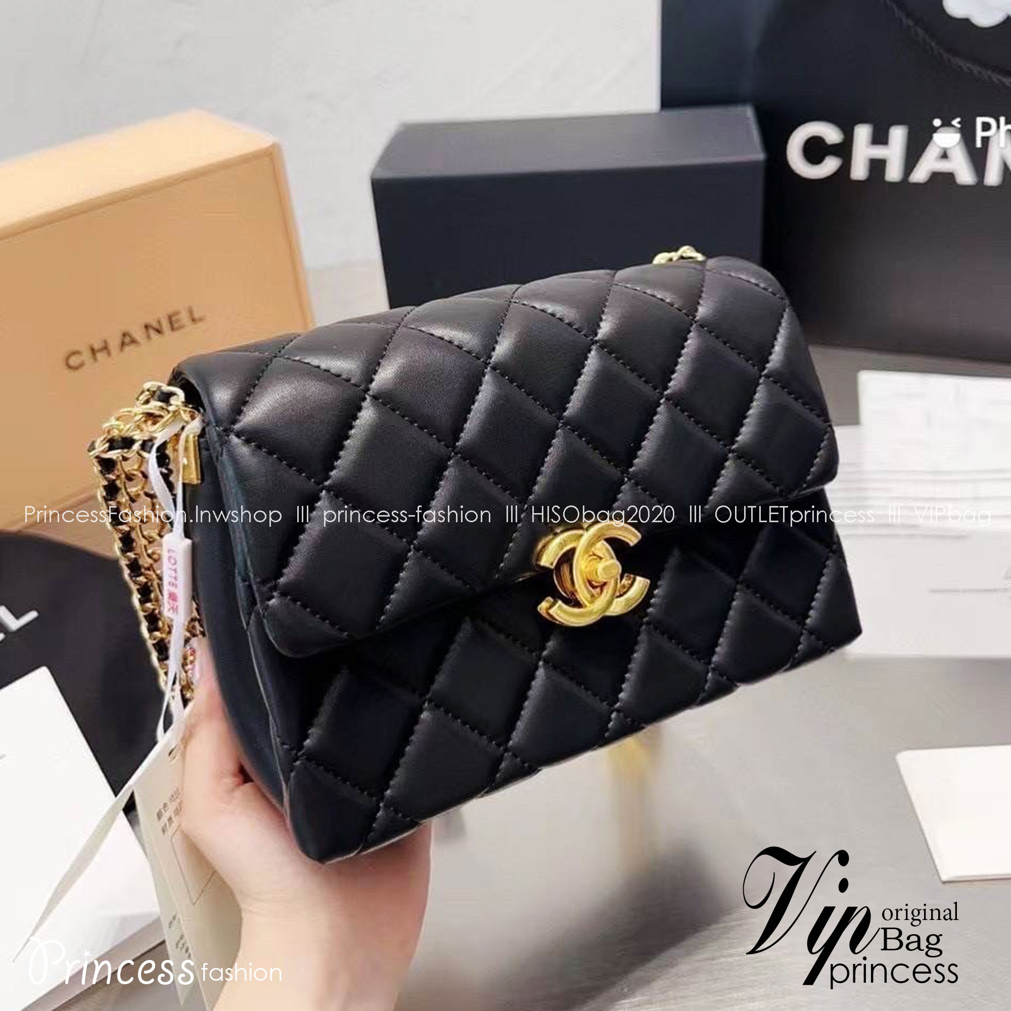 Chanel Small Flap Bag gold-tone metal, black / Chanel Bag / Chanel Box พร้อมส่ง กระเป๋าสะพายใบเล็ก 2023 คอลใหม่ ใช้งานต่างประเทศได้ ภาพถ่ายจากงานขายจริง