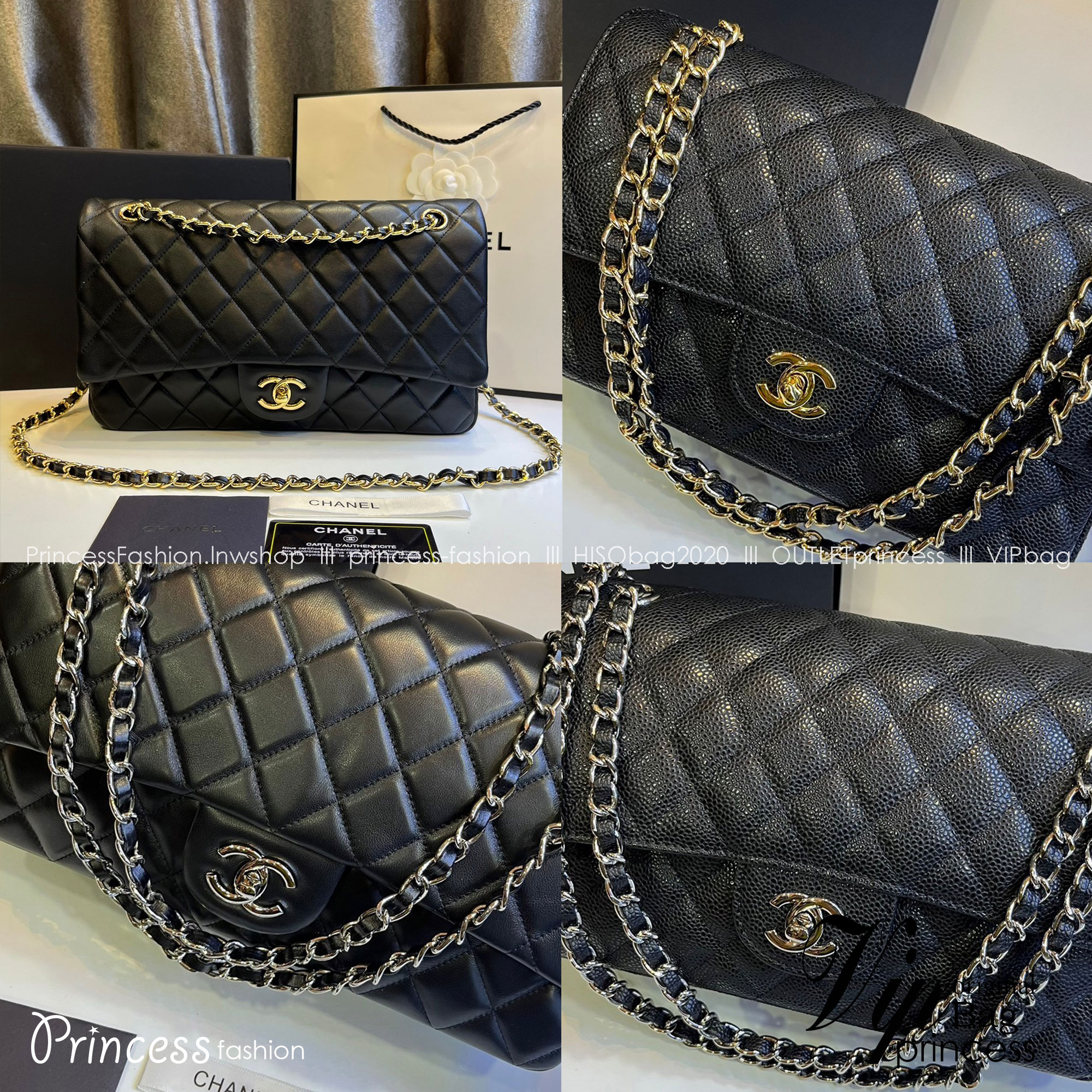 พร้อมส่งครบ 4 แบบ โทนสีดำคลาสสิก หนังคาเวียร์/หนังเรียบ อะไหล่เงิน/ทอง CHANEL Classic 25cm กระเป๋าสะพายรุ่นยอดนิยมเรียบหรู เกรดออริ 1:1 ใช้งานต่างประเทศได้