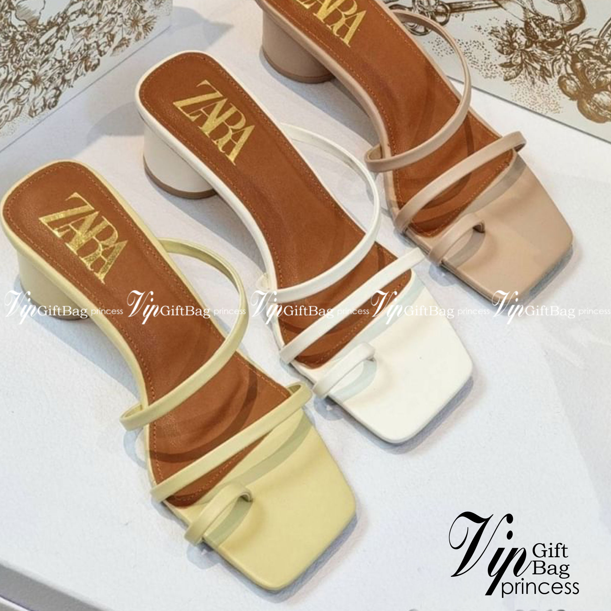 ZARA Shoes รองเท้างานสวม คาดนิ้วโป้ง วัสดุหนัง PU น้ำหนักเบา ส้นทรงกระบอกทรงกลม สวยเก๋ แมทส์ชุดง่าย สวย เลิศ ราคาสบายกระเป๋ามากจร้า