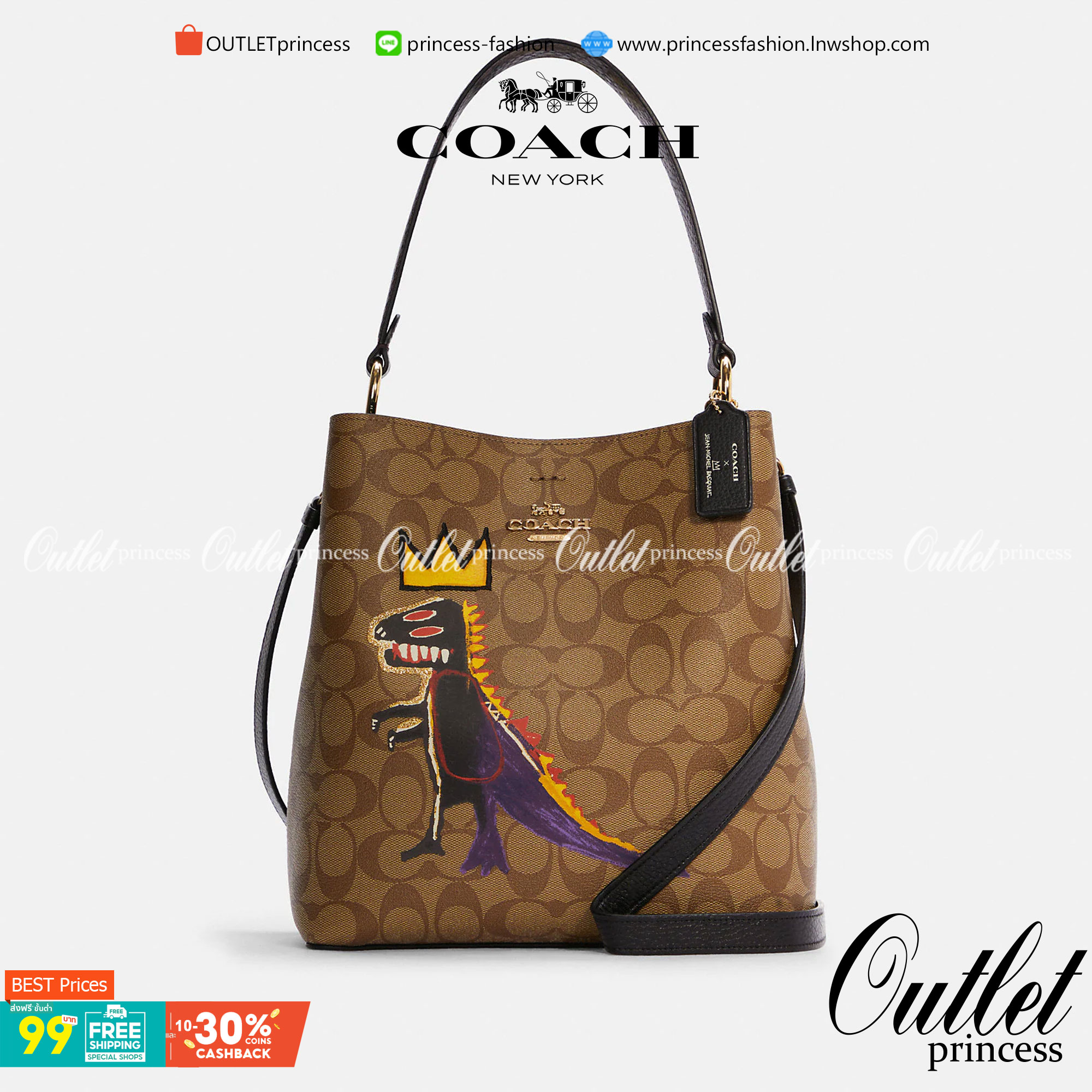 ใบใหญ่ตามมาติดๆ ห้ามพลาดค่า! Coach X Jean Michel Basquiat Town Bucket Bag In Signature Canvas ((C5787)) พร้อมส่งใบใหญ ใส่จุใจเลยจ้าา😘 กระเป๋าทรงถังใหญ่ วัสดุหนังแคนวาส หนังนิ่มสวยงาม 💥จุดเด่นคือเพนท์รูปก็อตซิล่าสวมมงกุฏ เป็นการออกแบบโดยการ