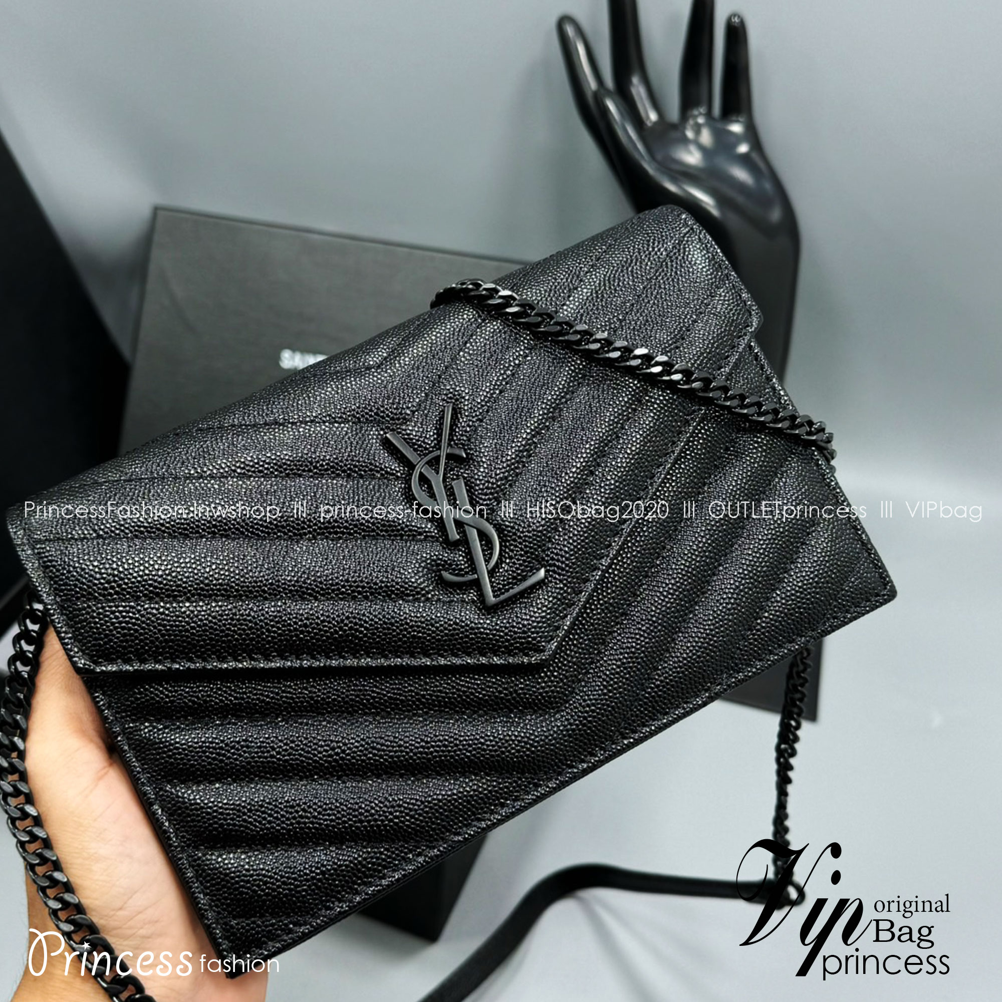YSL Envelope WOC 7.5 Wallet on chain / YSL Clutch Bag 7.5" กระเป๋าสะพายรุ่นยอดนิยม เกรดหนังคาเวียร์สวยเต็มใบ เกรดออริ 1:1 ใช้งานต่างประเทศได้