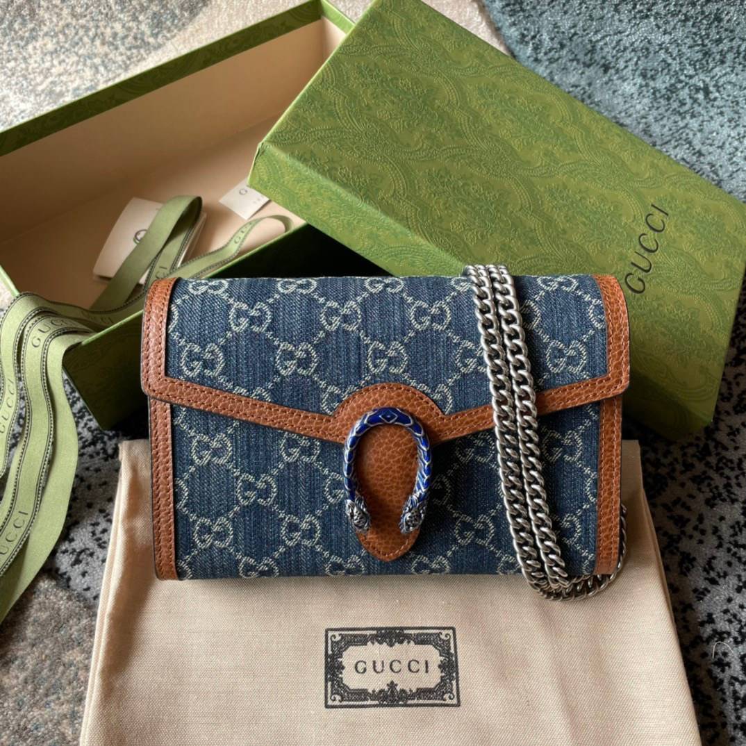 หนังแท้ Gucci Dionysus Mini Chain Bag In GG Jacquard Denim / Gucci Denim Dionysus / Gucci Dionysus Woc พร้อมส่งที่ไทย เกรดเทพออริจินอล กระเป๋าสะพายข้างเดนิมสลับหนังแท้เกรดดีที่สุด เกรดหนังดีที่สุดยิ่งใช้หนังยิ่งสวย โทนสีน่าใช้มากก มาในดีไซน์คลาสสิคเรียบหร