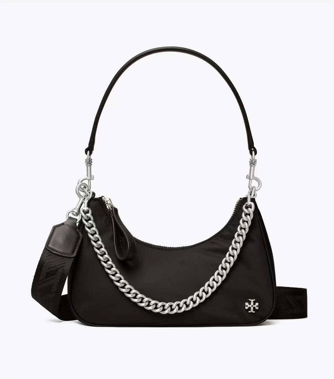 TORY BURCH handbag / TORY BURCH shoulder bag พร้อมส่งที่ไทย Tory Burch 151 Mercer Small Crescent Bag กระเป๋าถือหรือสะพายไหล่ วัสดุNylon อะไหล่เงิน น้ำหนักเบา พกพาสะดวก ใส่โทรศัพท์ iIphone+ ได้ ด้านในโล่งมีช่องเล็กใส่บัตร 2 ช่อง มาพร้อมสายสั้น สายหนัง+สายโ