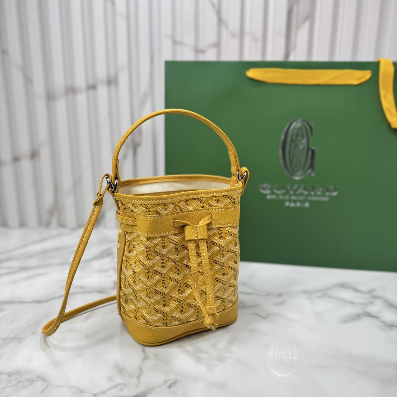 RI หนังแท้ | Goyard Petit Flot Mini bucket bag กระเป๋าสะพายทรงบัคเก็ต ไซส์มินิ ดูผู้ดีในตัว วัสดุหนังแคนวาสพิมพ์ลายสวยคม
