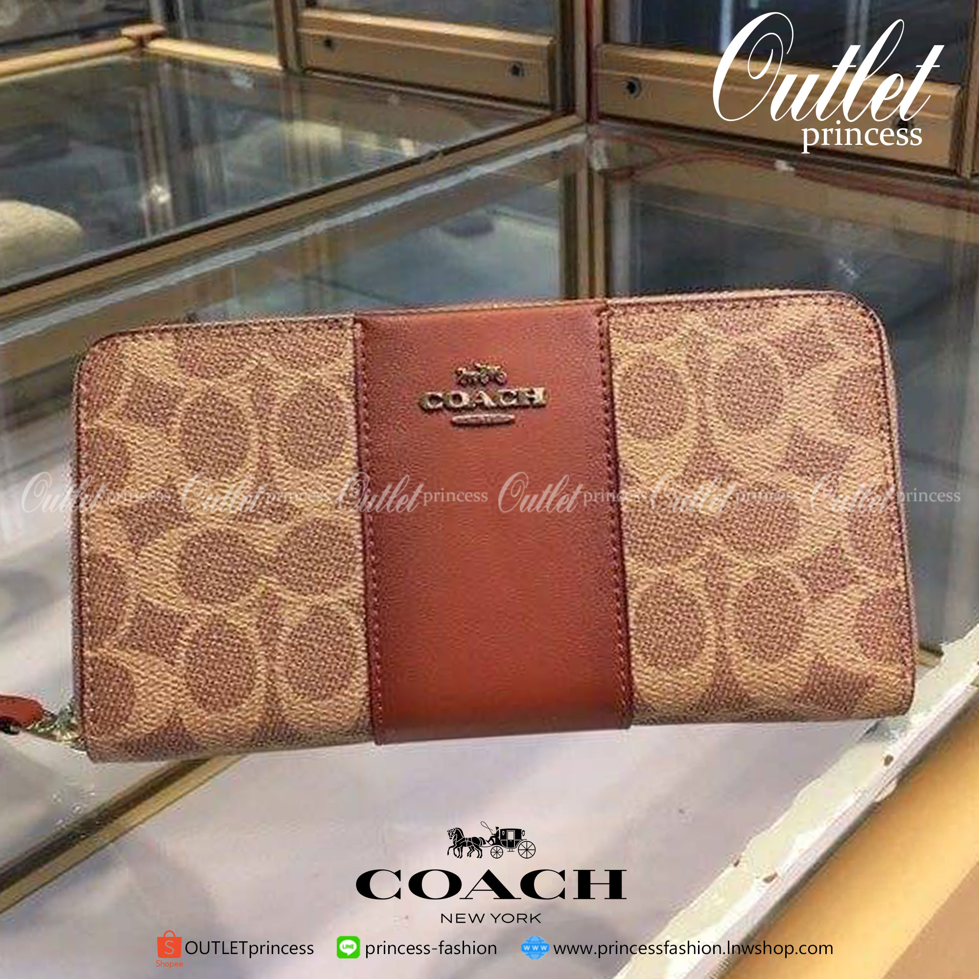 ของแท้ COACH Accordion Zip Wallet in Signature Coated Canvas with Leather กระเป๋าสตางค์ใบยาว เปิด-ปิดกระเป๋าด้วยซิปรอบ ด้านในมีช่องใส่บัตร ช่องใส่ธนบัตร และช่องซิปใส่เหรียญค่ะ ถือไปไหนก็ได้รอบโลกค่ะ