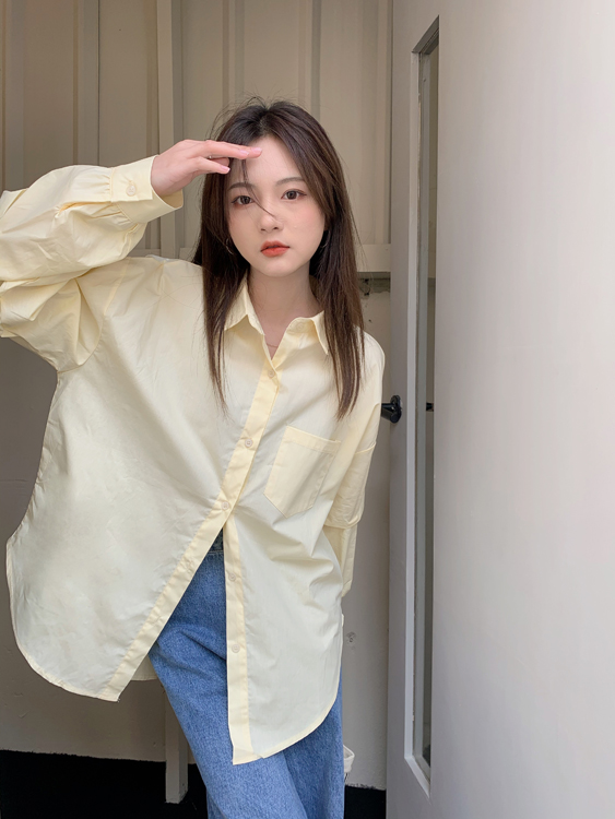 พร้อมส่ง 🌞💫⭐️ Manurin tops เสื้อแขนยาวทรงเชิ้ตสีเหลืองพาส (IN36683)