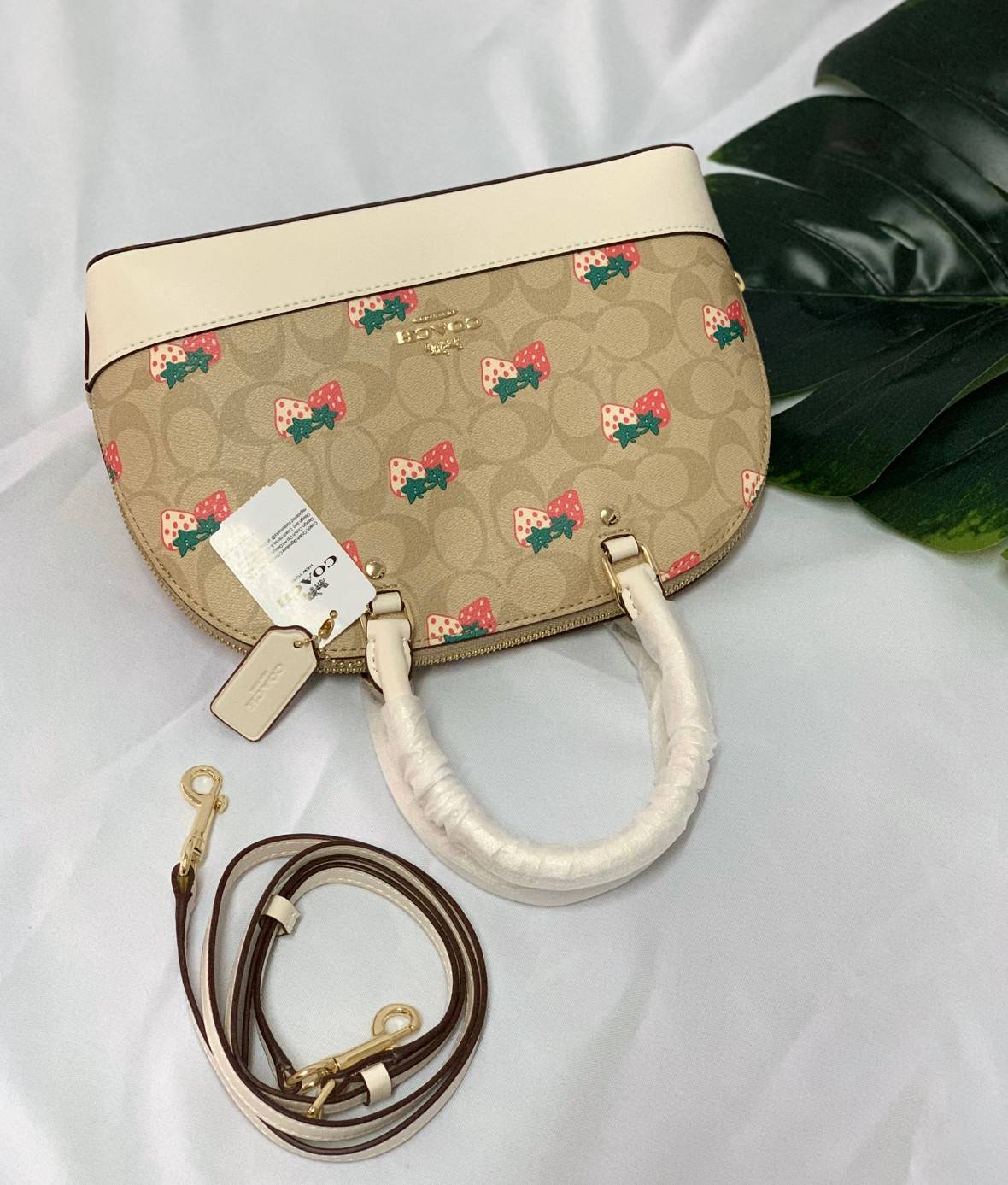 COACH MINI SIERRA SATCHEL IN SIGNATURE WITH STRAWBERRY PRINT (COACH 91514) กระเป๋าทรงโดม สุดฮิต วัสดุ pvc อย่างดีค่ะ 🔺จุดเด่นมีรูปสตรอเบอร์รี่น่ารักๆทั้งใบค่ะ เปิดปิดกระเป๋าแบบซิป ภายในกระเป๋ากว้าง ใส่กระเป๋าเงินใบยาวได้;ของจำเป็นของสาวๆได้ครบค่ะ 